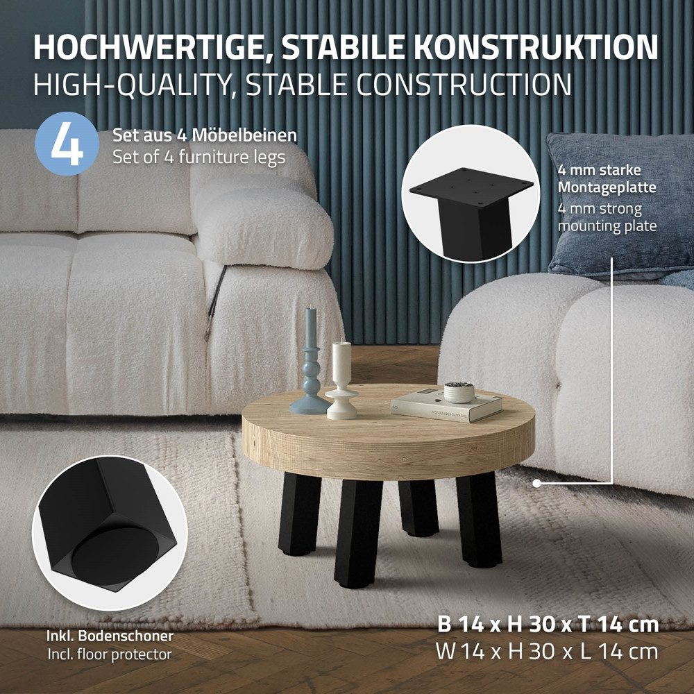 ML-DESIGN Tischbein 4er Set Tischbeine schräg Möbelfüße und Tischgestell aus Stahl I-Form, Bankkufen I-Design 30cm Schwarz glänzend Möbelbeine 96° Neigung – Bild 2 von 5