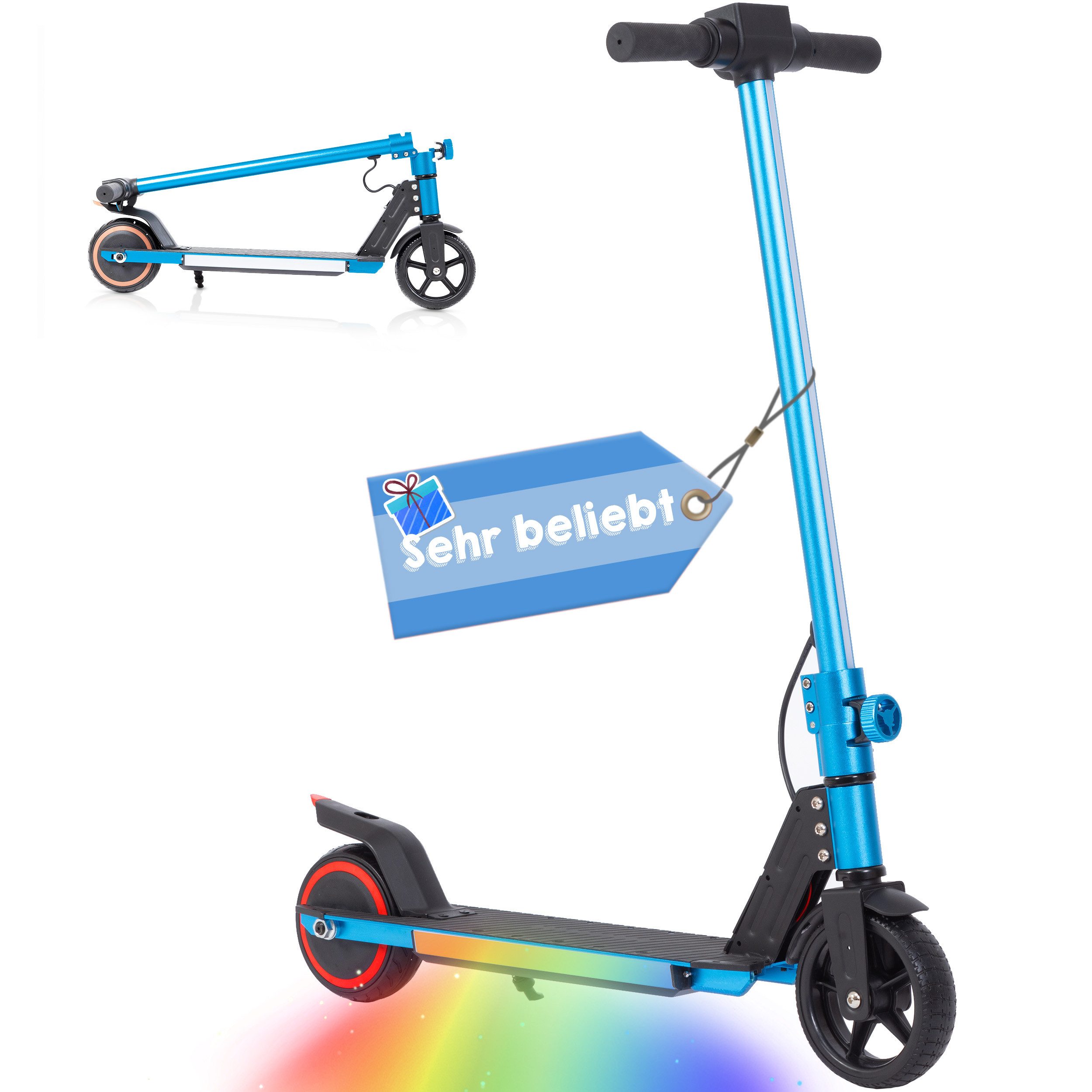 Vankel Elektro-Kinderroller klappbar, Lenksäulenlicht, mit Haken, EBS + Fußbremse, 6–15 Jahre, 150W Motor, 5–9 km Reichweite, 50kg Traglast, Vollgummireifen