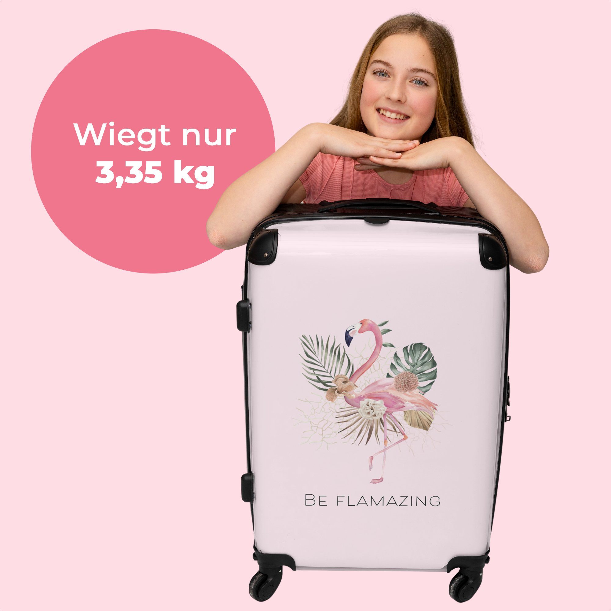 NoBoringSuitcases.com© Koffer Rosa Dschungel - Frauen - Reisekoffer Rollen 67x43x25cm 4 Zitate, 4 Rollen, Große Rollkoffer Aufgabegepäck - - Flamingo - mit Trolley