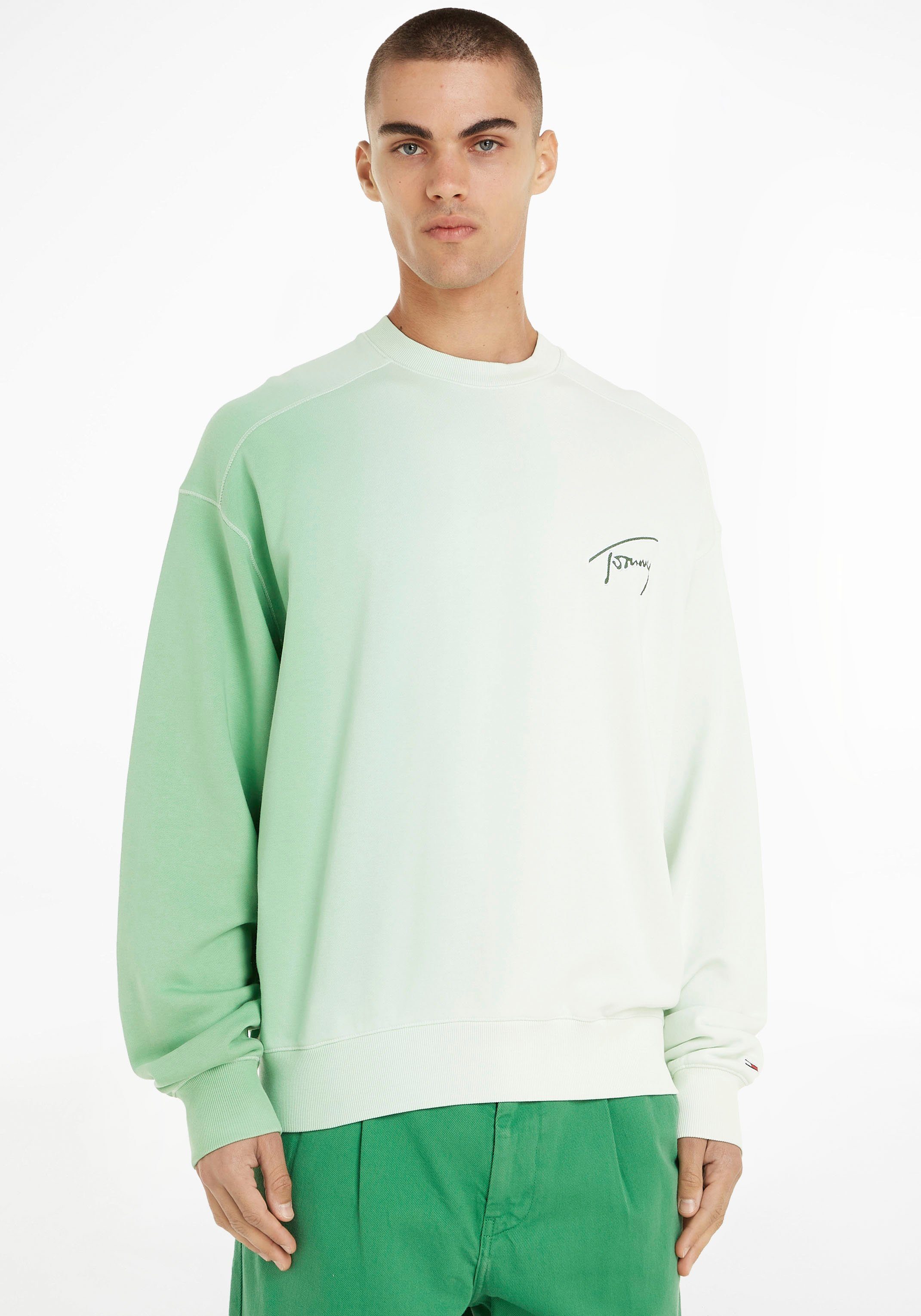 Tommy Jeans Sweatshirt TJM BOXY DIP DYE SIGNATURE CREW in Dip Dye Optik CoastalGreen/Multi