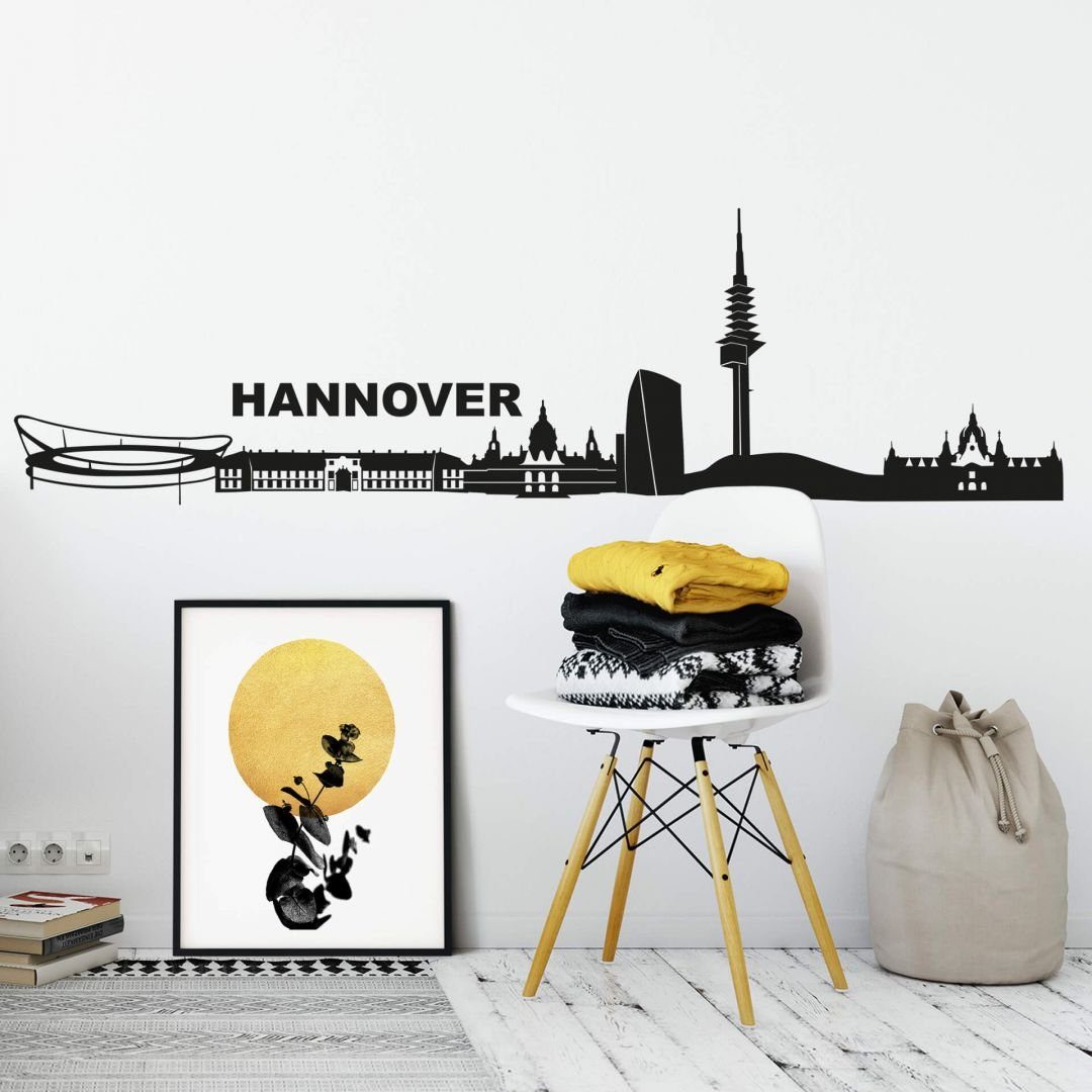 K&L Wall Art Wandtattoo Stadt Wandtattoo Hannover Skyline schwarz Fußball Arena 120cm, Wandbild selbstklebend, entfernbar