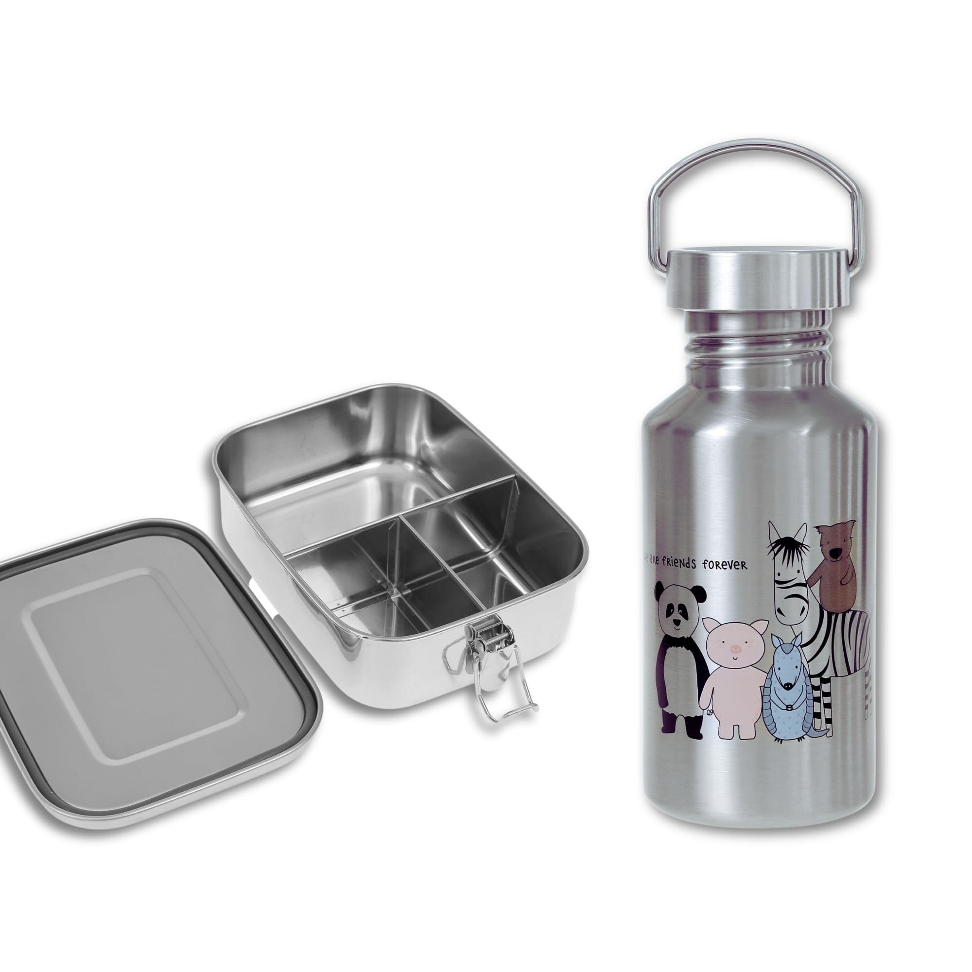 Flanacom Trinkflasche 2er Set Edelstahl Trinkflasche Kinder 500ml und Brotdose mit Fächern, 750ml Auslaufsicher & isoliert Geschenke zur Einschulung