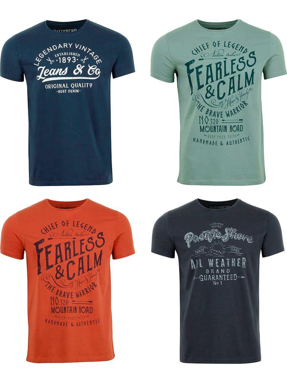 riverso T-Shirt Herren Printshirt RIVLeon Regular Fit (4-tlg) Kurzarm Tee S günstig online kaufen
