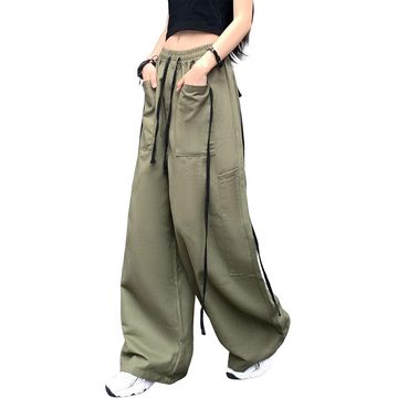 FIDDY Baukastenhose Cargohose Damen Parachute Pants High Waist Straight Hosen