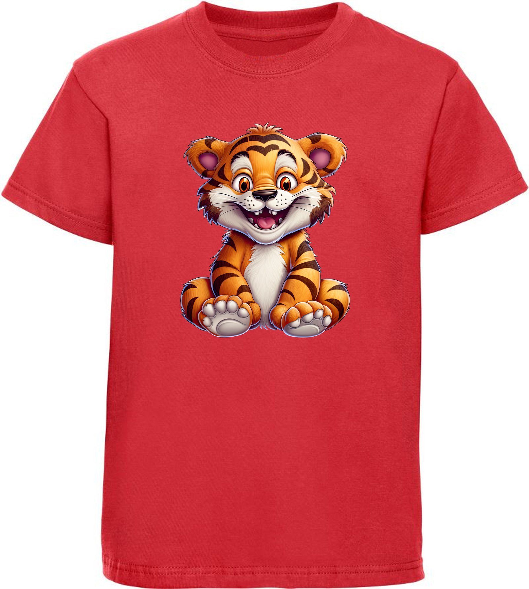 MyDesign24 T-Shirt Kinder Wildtier Print Shirt bedruckt - Baby Tiger Baumwollshirt mit Aufdruck, i278 rot