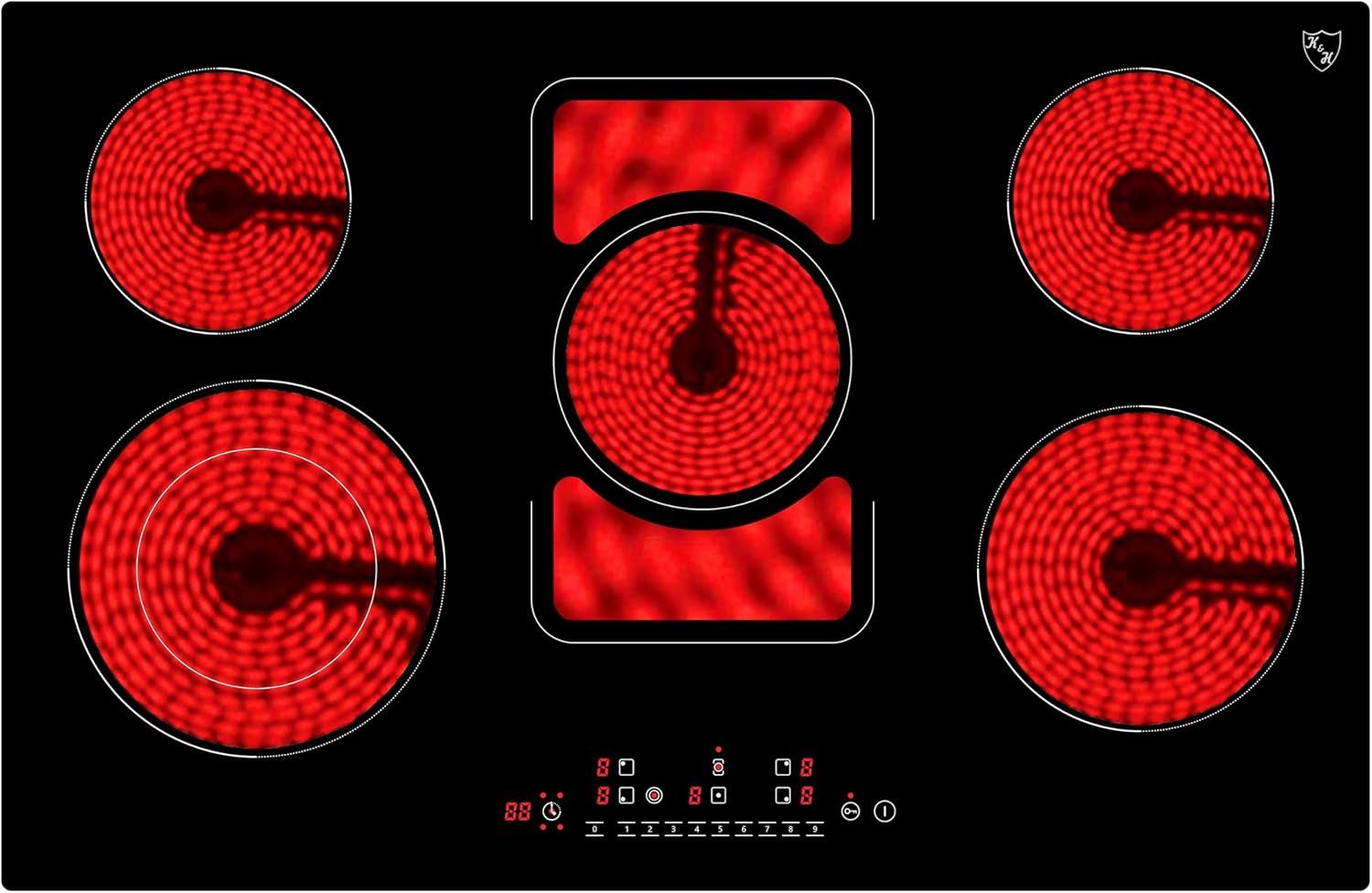 K&H Elektro-Kochfeld K&H 5 Zonen Glaskeramikkochfeld 80cm Elektro Autark Eigebaut NC-9407S, Einbaufähig und Autark