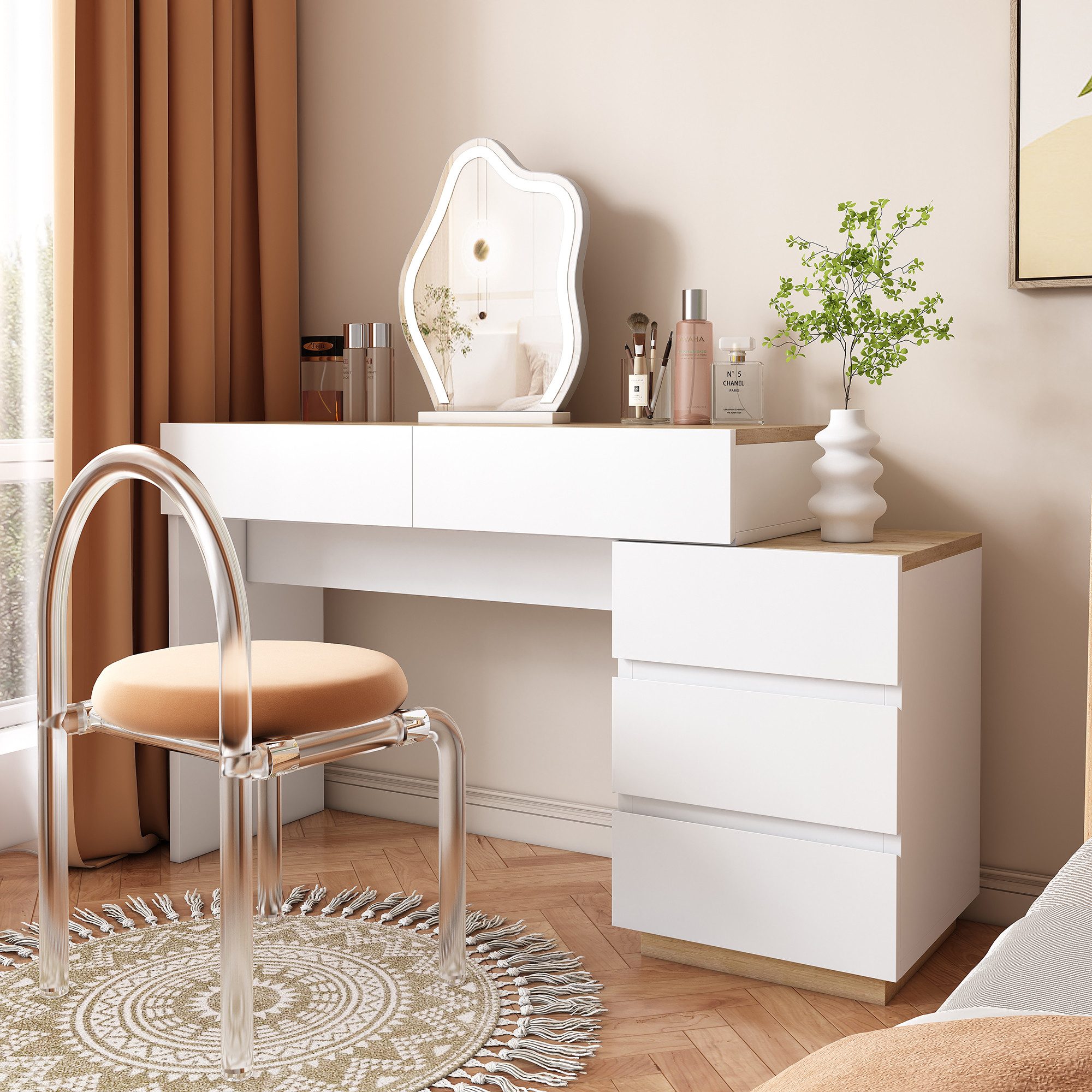 STILVORA Wohnzimmer-Set mit 5 Schubladen,Frisiertisch Kosmetiktisch grifflos für Schlafzimmer, (5 Schubladen), aus E1-Spanplatte,125*76*39cm