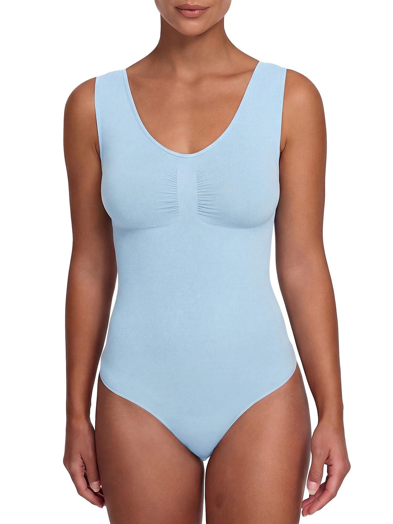 cfab by creamy fabrics Miederbody Tank Bodysuit Sculpting Shapewear mit Slip-Baby Blue-L (1-tlg) Figurformend