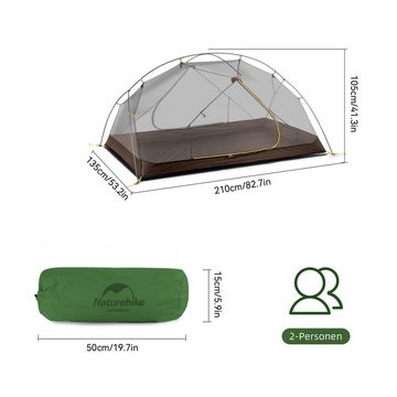 Naturehike Kuppelzelt Ultraleichtes Zelt Wasserdicht & Winddicht UV 50+, Personen: 2