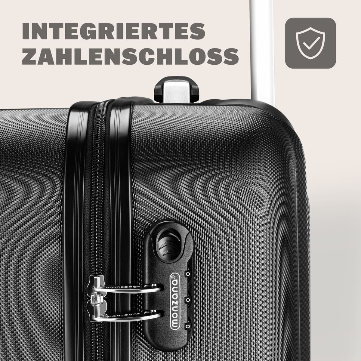 monzana Hartschalen-Trolley Baseline, 4 Rollen Rollen, Rollkoffer Zahlenschloss Reisekoffer Hartschalenkoffer Trolley Schwarz