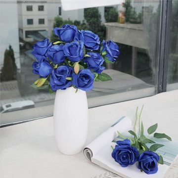 Kunstblumenstrauß 12 PCS Blau Künstliche Rosen, Realistische Langstielige Fake Bouquet, Rnemitery
