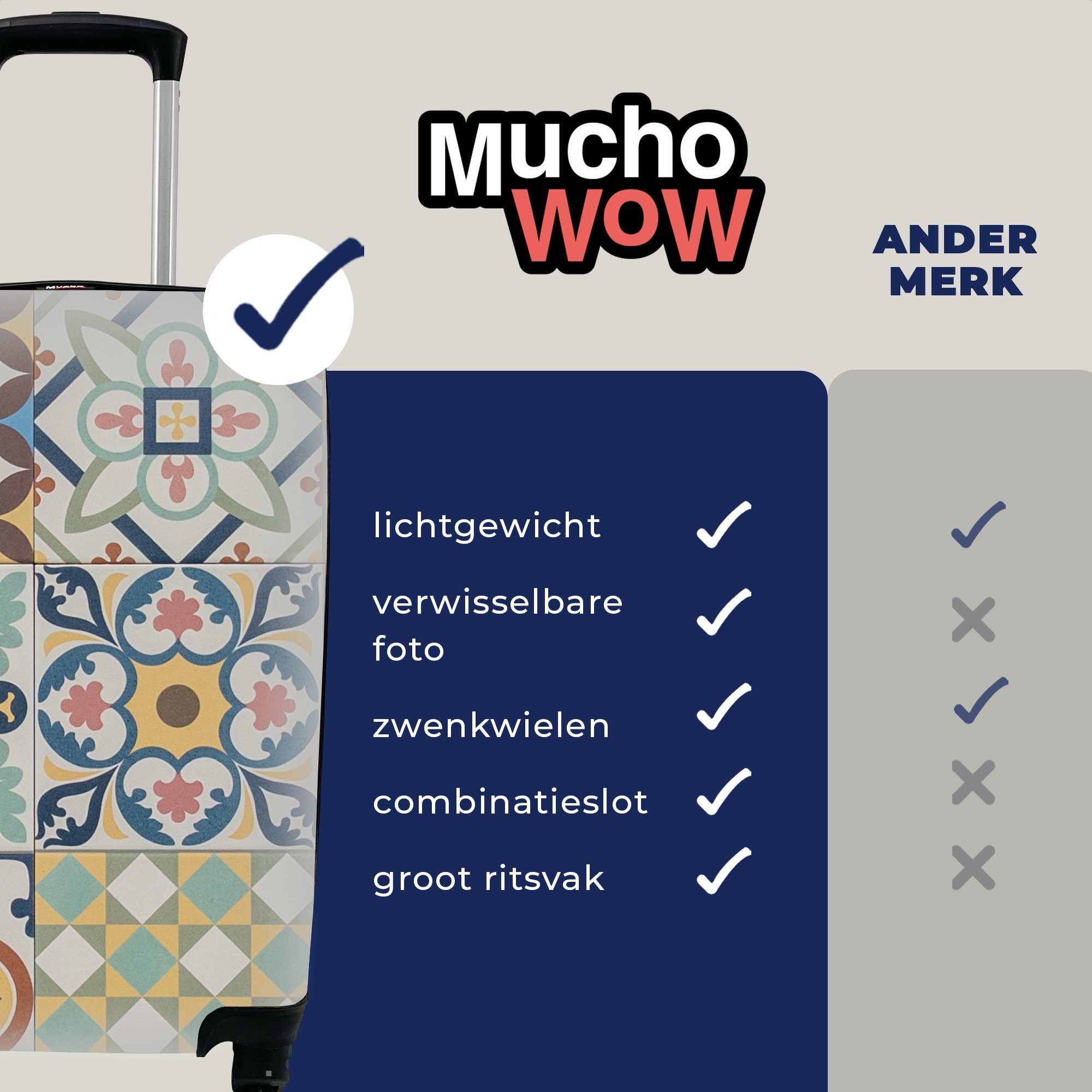 - Design Handgepäck Rollen, mit Ferien, Vintage Reisekoffer MuchoWow Figuren, 4 Trolley, für rollen, Blumen - Reisetasche - Handgepäckkoffer