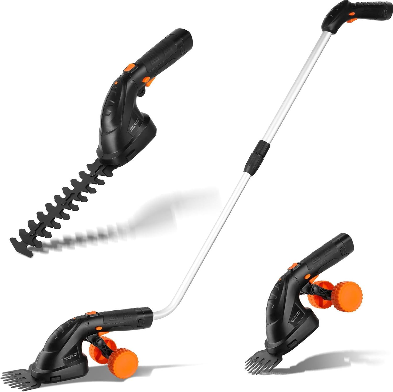 TLGREEN Akku-Grasschere 2 in 1 Handheckenschere mit Teleskopstiel,Akku 7,2V 2000mAh, Geeignet zum Trimmen von Rasenkanten,Strauchschnitt,Gras mähen