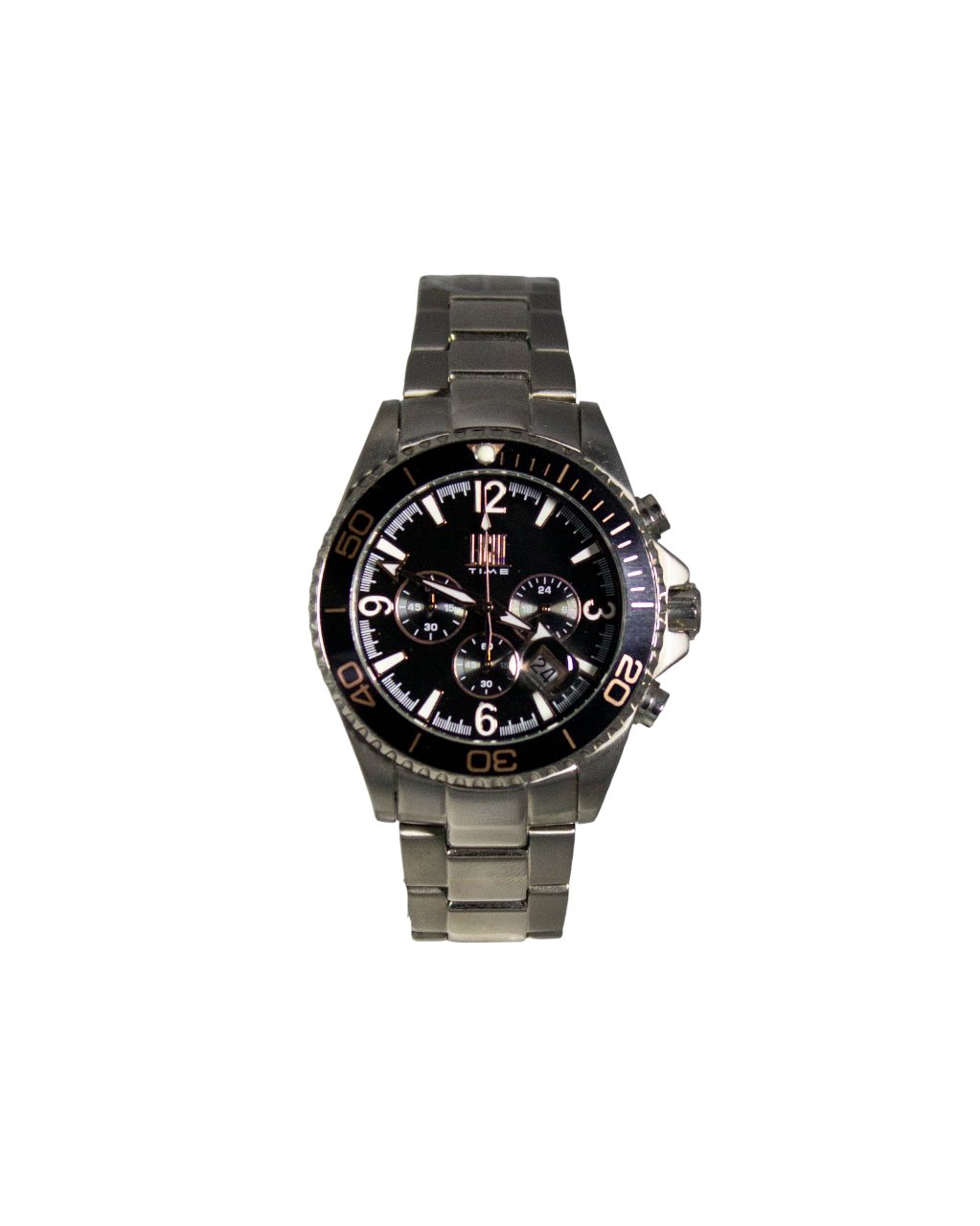 Light Time Chronograph Armbanduhr Herren Titan Datum Silber Schwarz L091E, Datumslupe, Drehlünettte