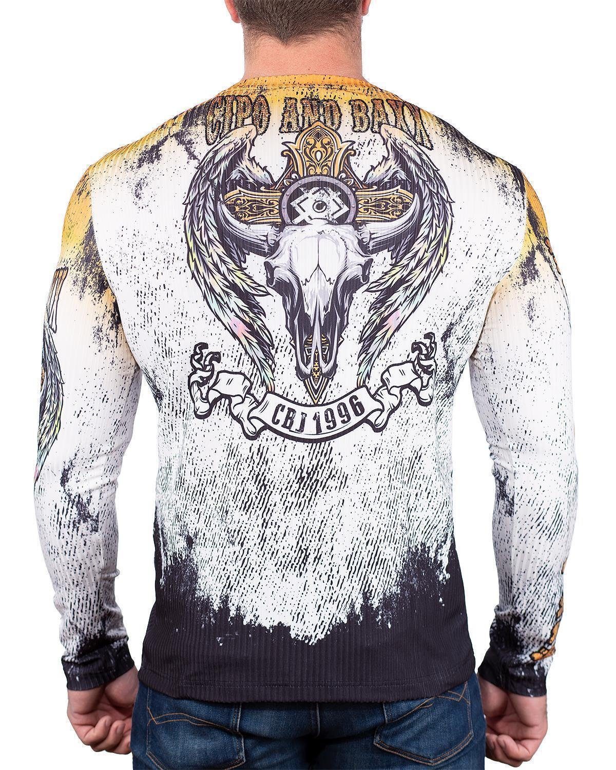 BA-CL492 Herren & Sweatshirt Cipo Baxx aus Nieten Totenkopf Longsleeve mit (1-tlg)