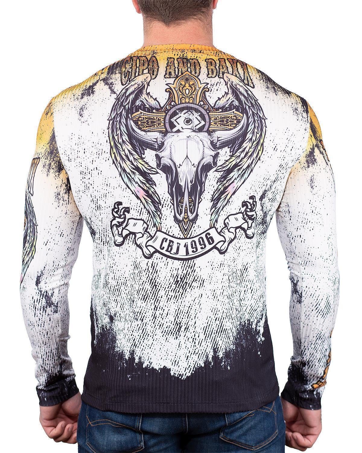 Cipo & Baxx Longsleeve Herren regular fit Hemd BA-CL489 Beige L Markenschri günstig online kaufen