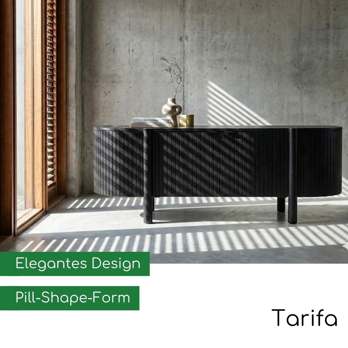 CASA DOMA Sideboard Tarifa, Kommode, Stauraum, 4 Türen, Massivholz, Mangoholz, schwarz, Pill-Shape-Form, vier Schaniertüren