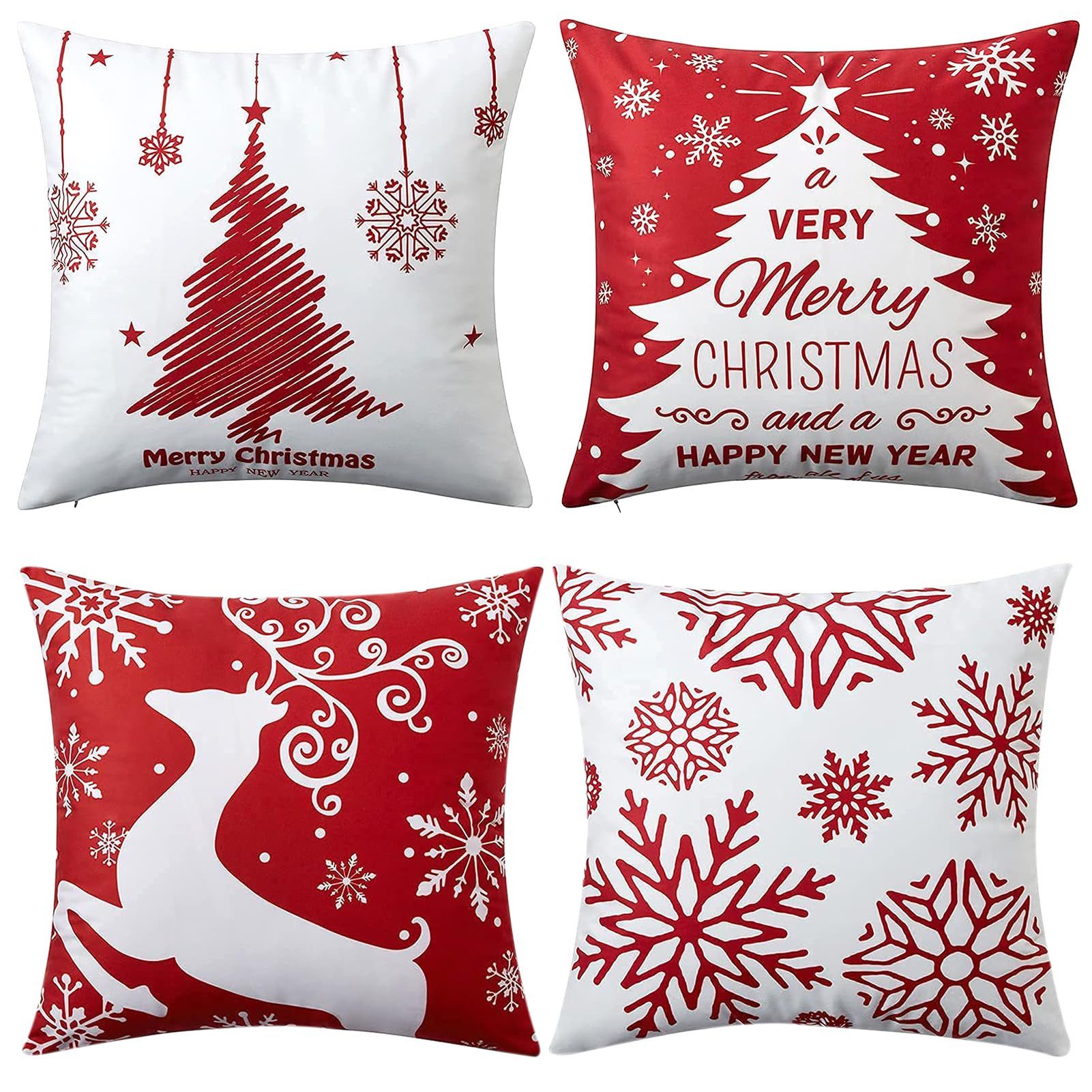 Agger Kissenbezüge Weihnachten Kissenbezug 4er Set Kissenbezüge 45x45cm Dekokissen Deko, (4 Stück), Für Sofa und Couch geeignet – ideal für Innen und Außenbereiche