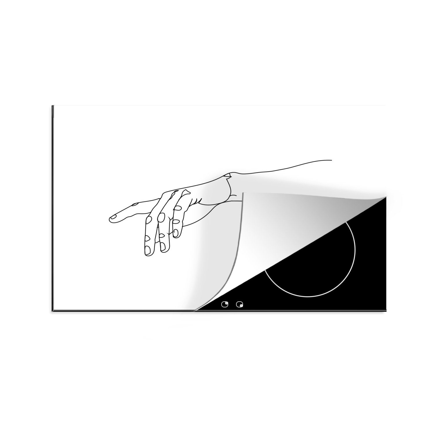 Strichzeichnung - MuchoWow Hand - küche, für cm, (1 die Induktionskochfeld Ceranfeldabdeckung 81x52 Finger, Herdblende-/Abdeckplatte Vinyl, tlg), Schutz