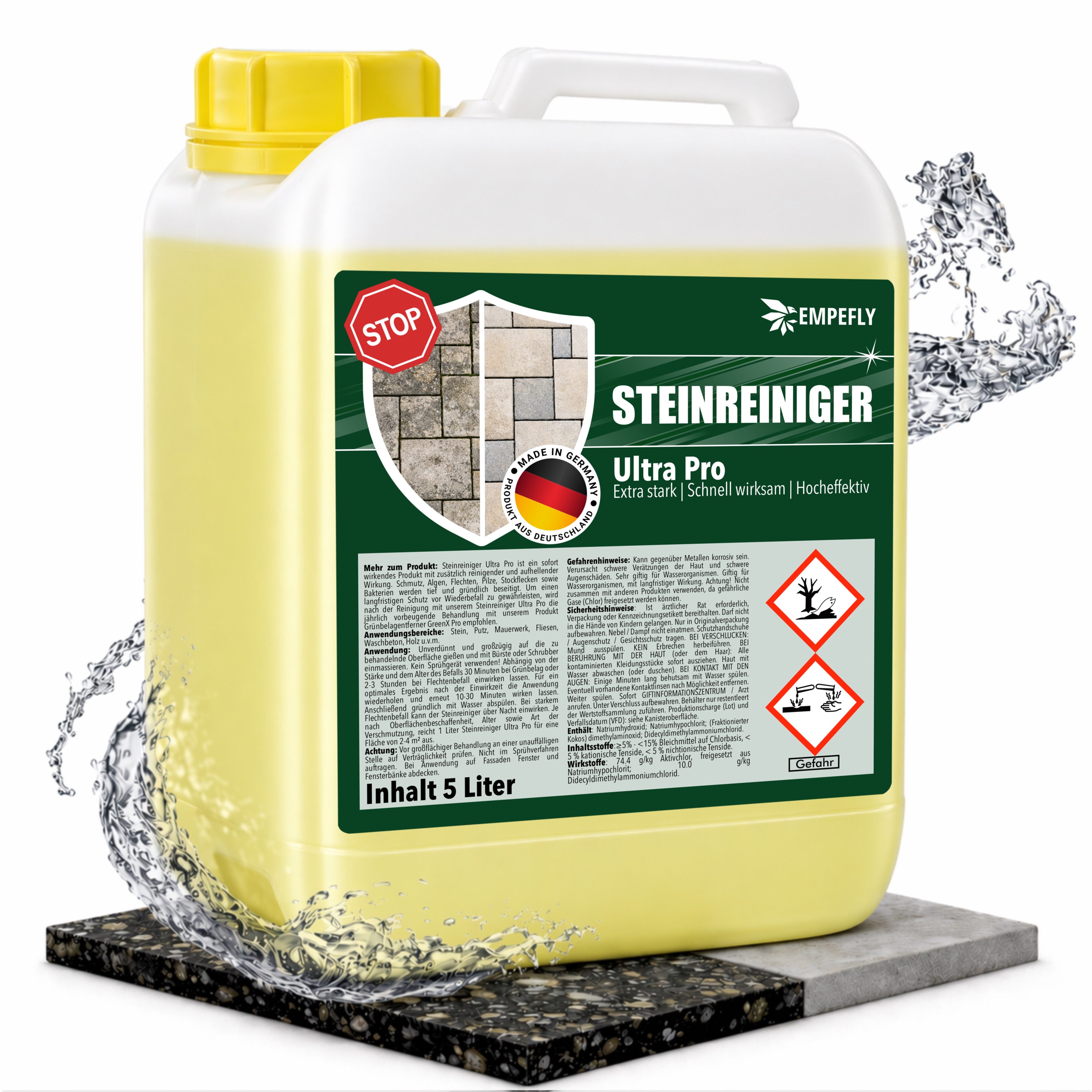 Empefly Steinreiniger Ultra Pro 5000 ml – Steinreiniger für Außenflächen Grünbelagentferner (Packung, [- Steinreiniger Intensiv für außen)