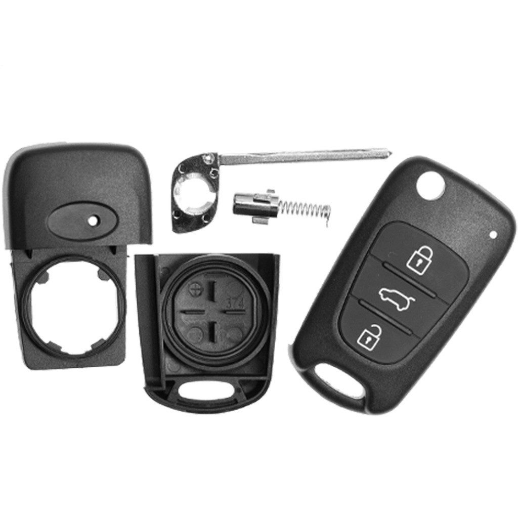 mt-key Auto Klapp Schlüssel 3 Tasten + Mikrotaster + Rohling + VARTA CR2032 Knopfzelle, CR2032 (3 V), für Hyundai Funk Fernbedienung