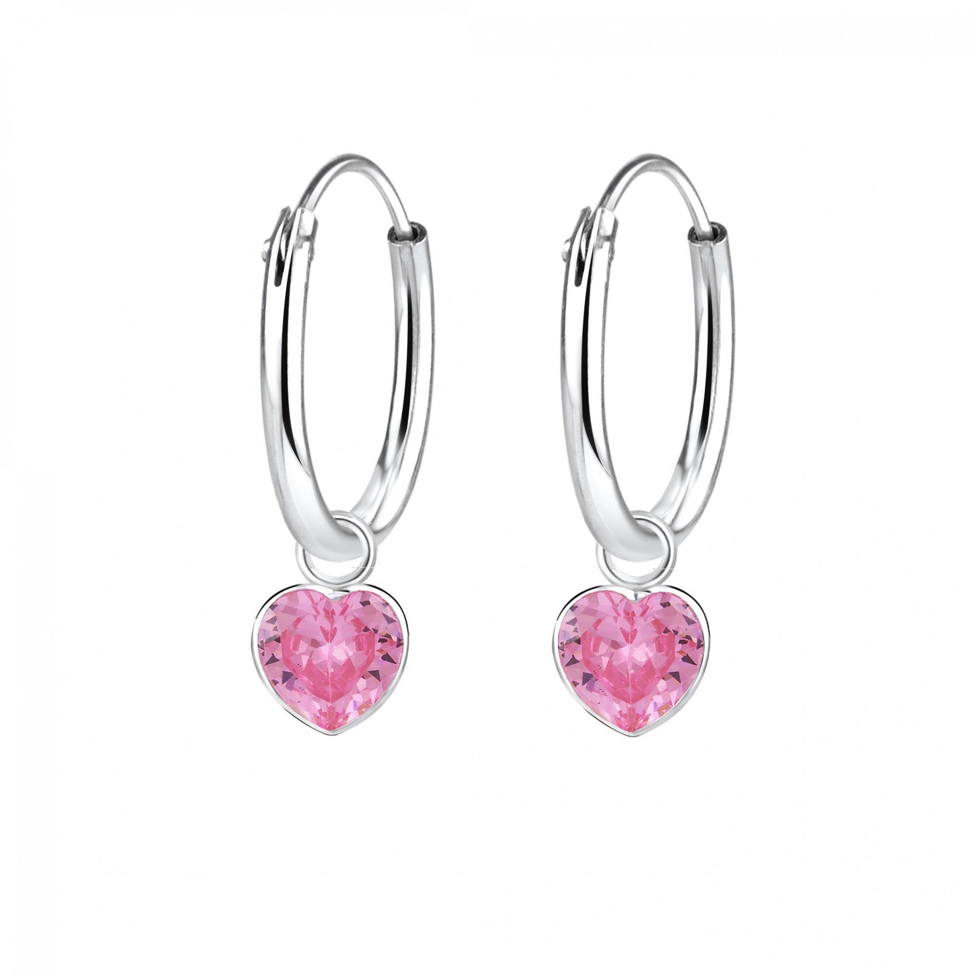 ALEXANDER YORK Paar Creolen Charm-HERZ Zirkonia rosa, 2-tlg., 925 Sterling Silber