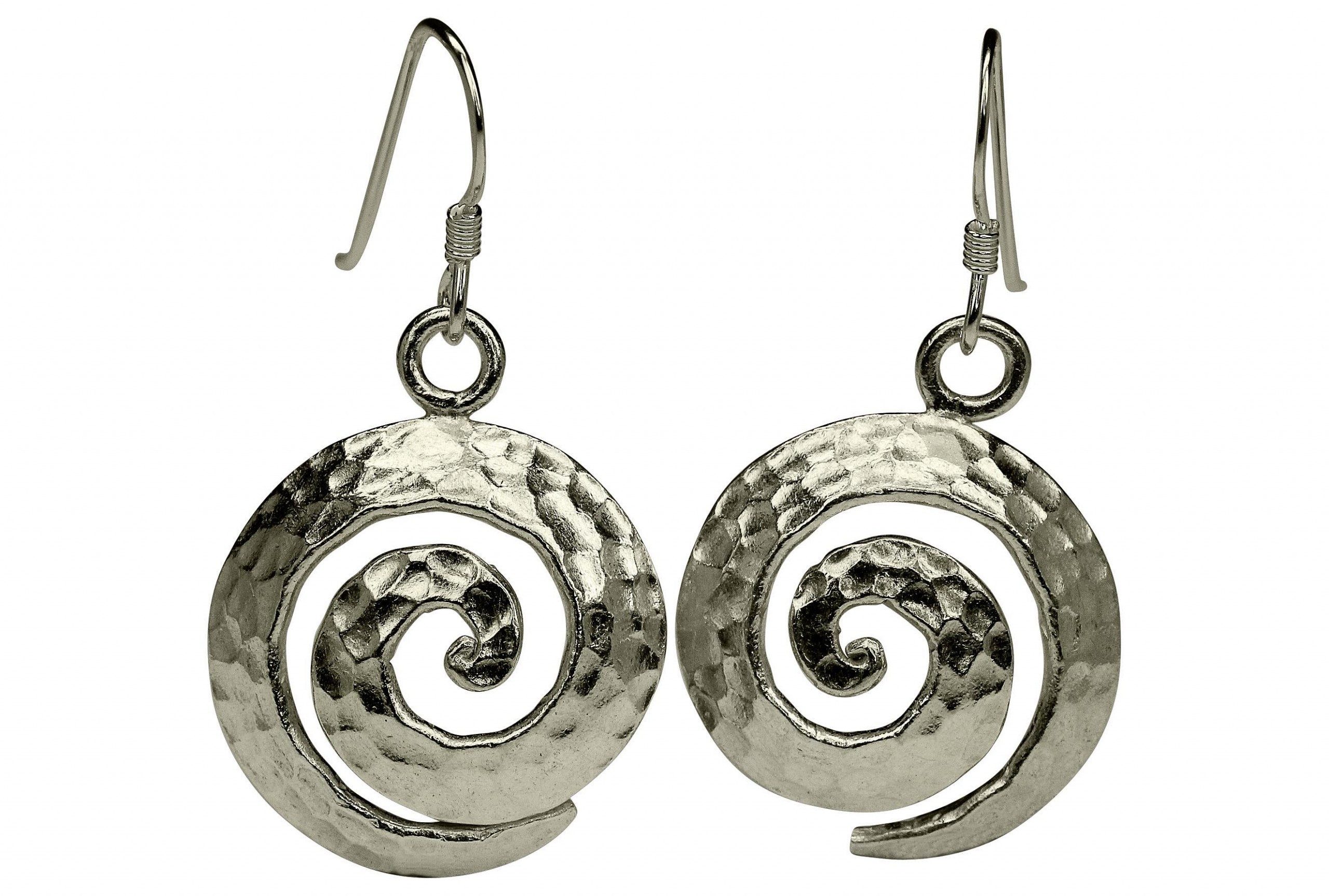 SILBERMOOS Paar Ohrhänger Gehämmerte Ohrhänger "Spirale", 925 Sterling Silber