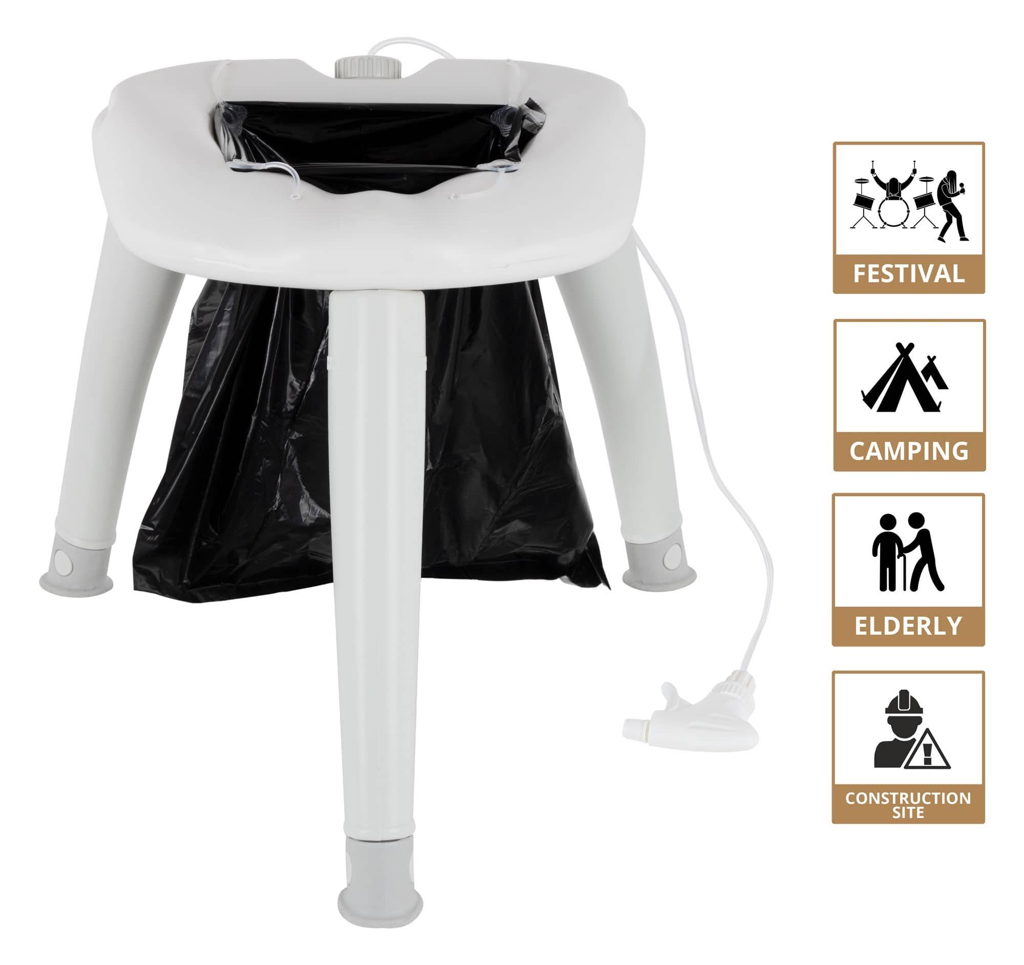 Stagecaptain Campingtoilette Camping Toilette - Outdoor- und Reise-WC - Für Kinder und Erwachsene, (Quixie-2842, 3-St., 3 Stück im Spar-Set), Mit Handwaschsprayer - Inkl. 10 Auffangbeutel