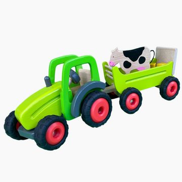 goki Spielzeug-Traktor Traktor mit Kuh Anhänger, extrem robust verarbeitet, Er ist zudem lenkbar