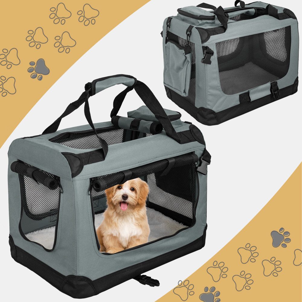 Petigi Tiertransporttasche Transportbox Faltbar Box Hund Transporttasche Katze Dunkelgrau S-XXXXL