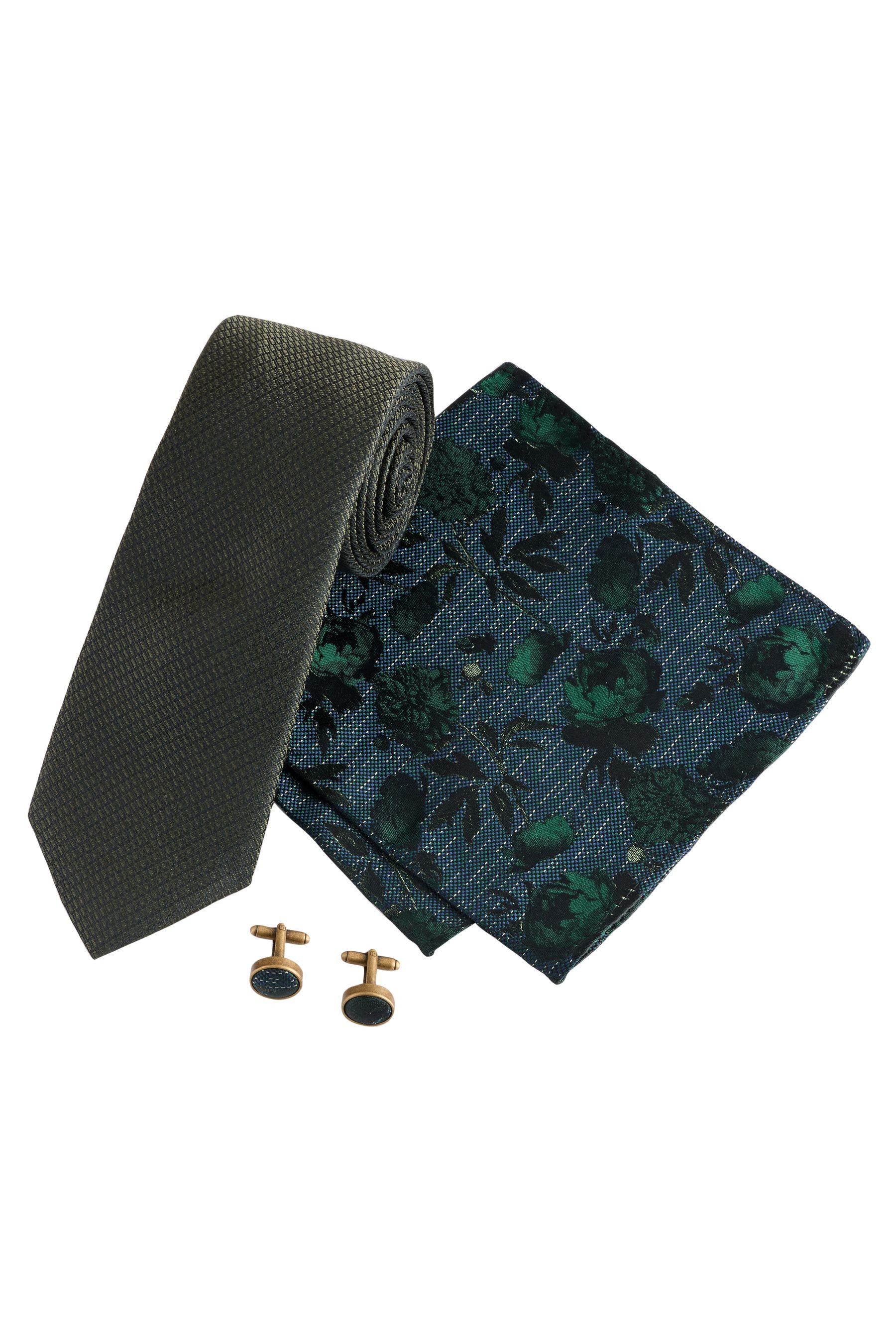 Next Krawatte Krawatte, Einstecktuch und Manschettenknöpfe (3-St)