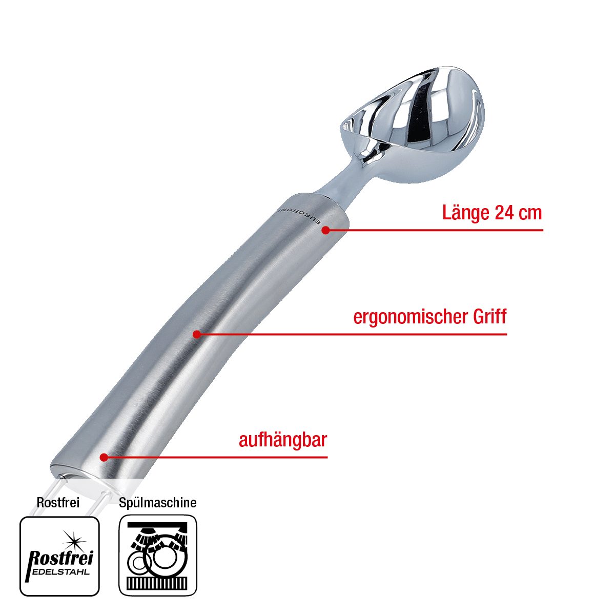 EUROHOME Eisportionierer Kugelausstecher Eislöffel OLIVIA aus Portionierer Edelstahl, Kugelformer Küchenhelfer - rostfreiem Eis