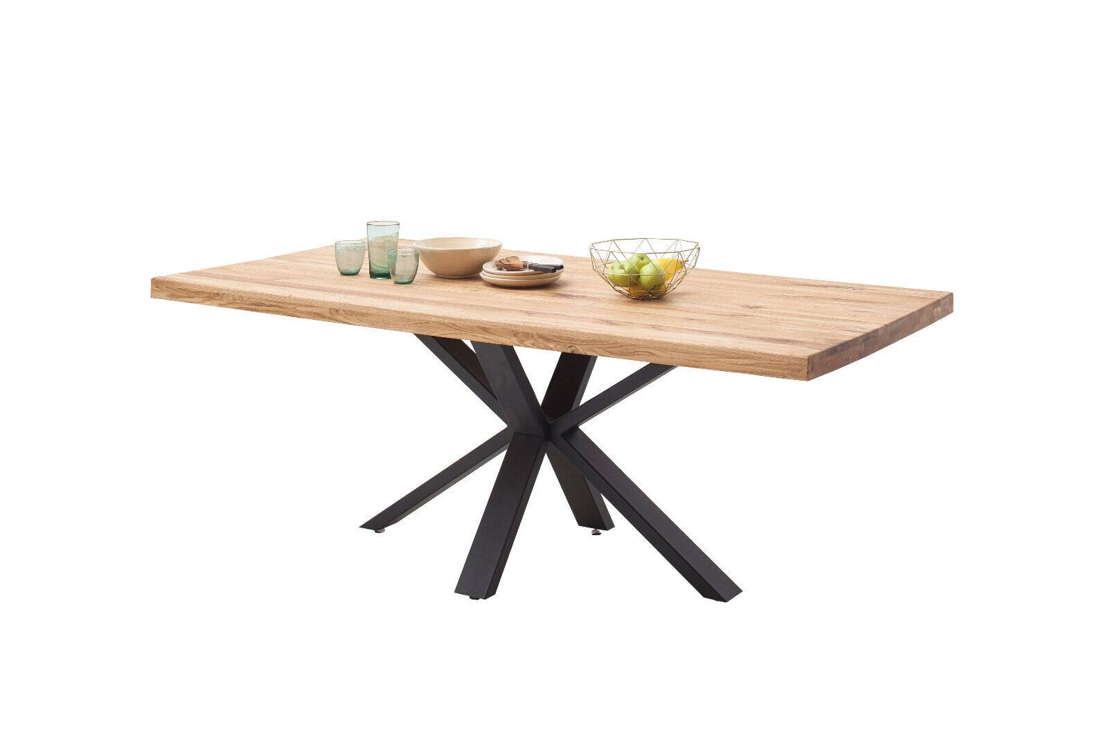 ELFO Esstisch Esstisch Spyder Eiche Massiv durchg. Lamelle 200x100cm Metallgestell, Maße: ca. B 200 x T 100 x H 76 cm