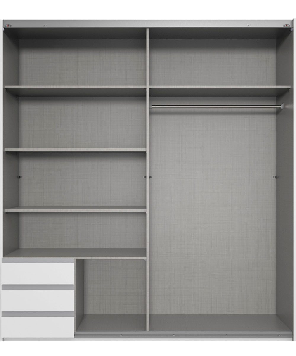 Wimex Schwebetürenschrank Emden (2-türig, 3 Schubladen, 1 Kleiderstange, 5 Einlegeböden, 1-St., moderner Optik, allufarbenen Metallgriffleisten) 180x64x198cm weiß / graphit