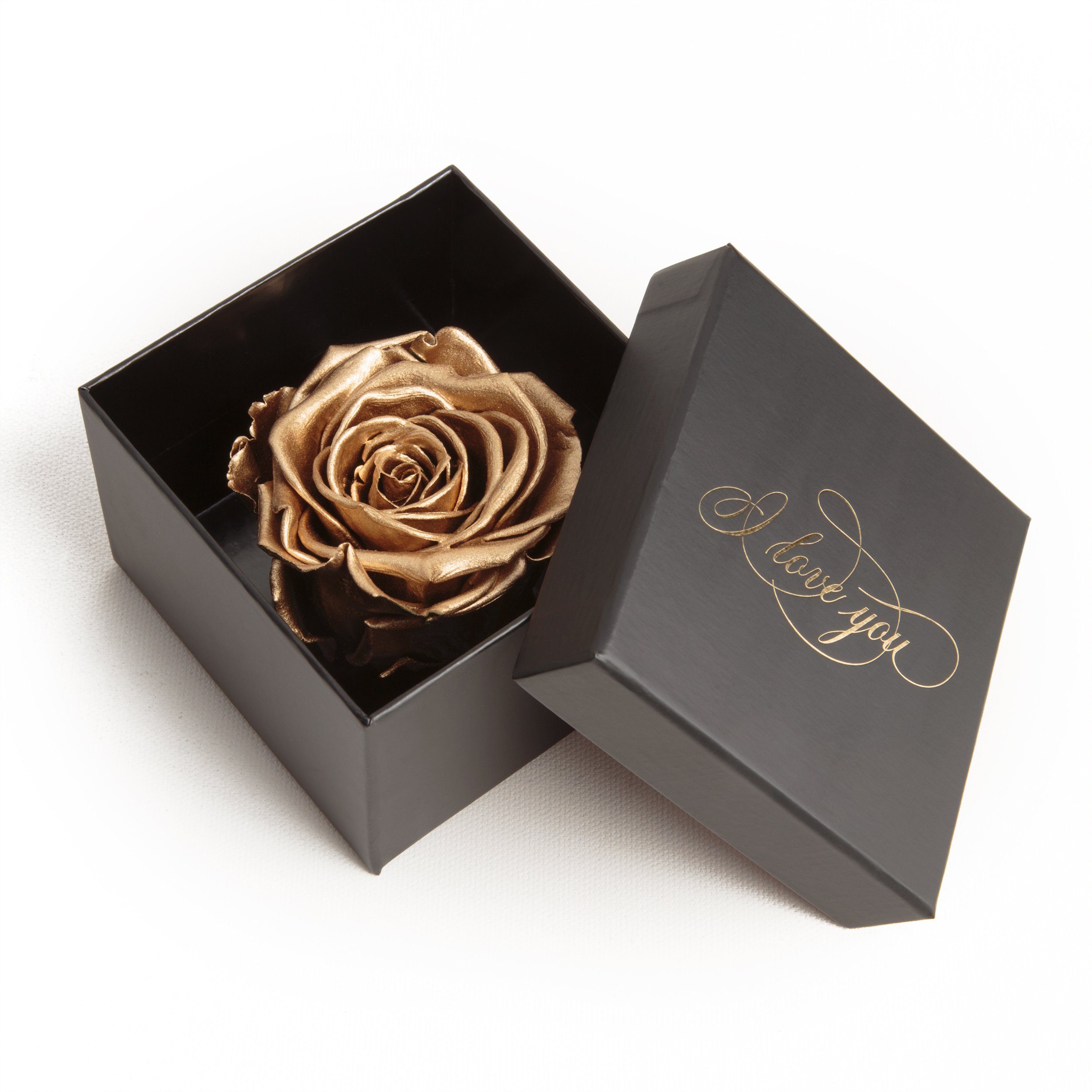 Kunstblume Infinity Rose Box I Love You Geschenk Idee Liebesbeweis Rose, ROSEMARIE SCHULZ Heidelberg, Höhe 6 cm, Echte Rose konserviert Gold