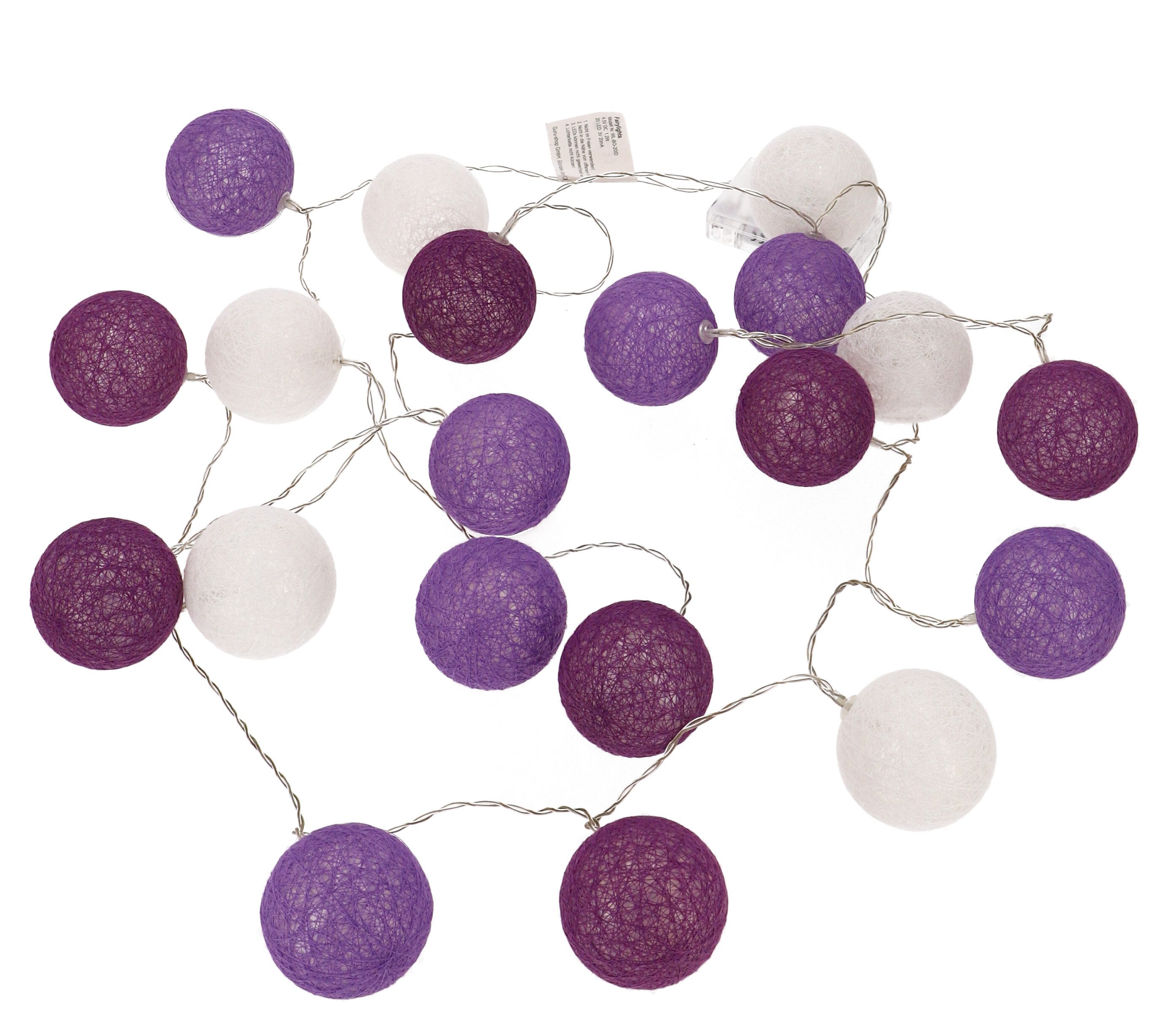 Guru-Shop LED-Lichterkette Stoff Ball Batterielichterkette 3xAA 20`er LED..