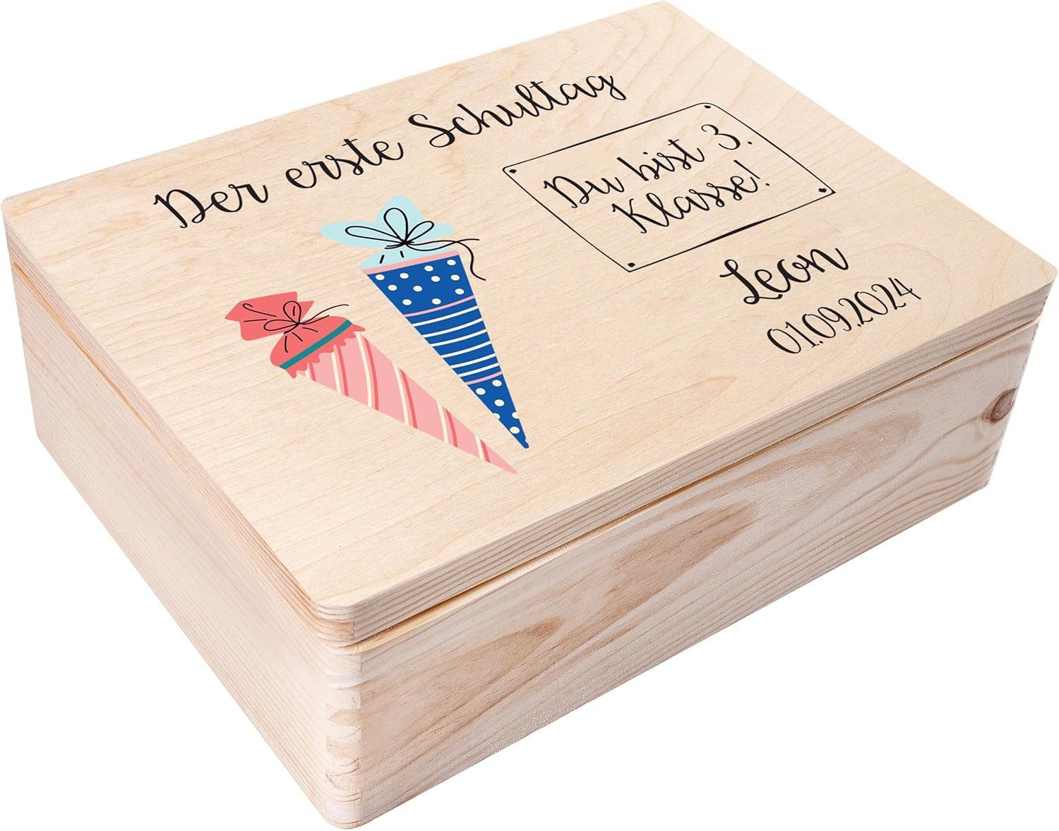 Creative Deco Holzkiste Einschulung Geschenk Erster Schultag, Natur 40 x 30 x 14 cm