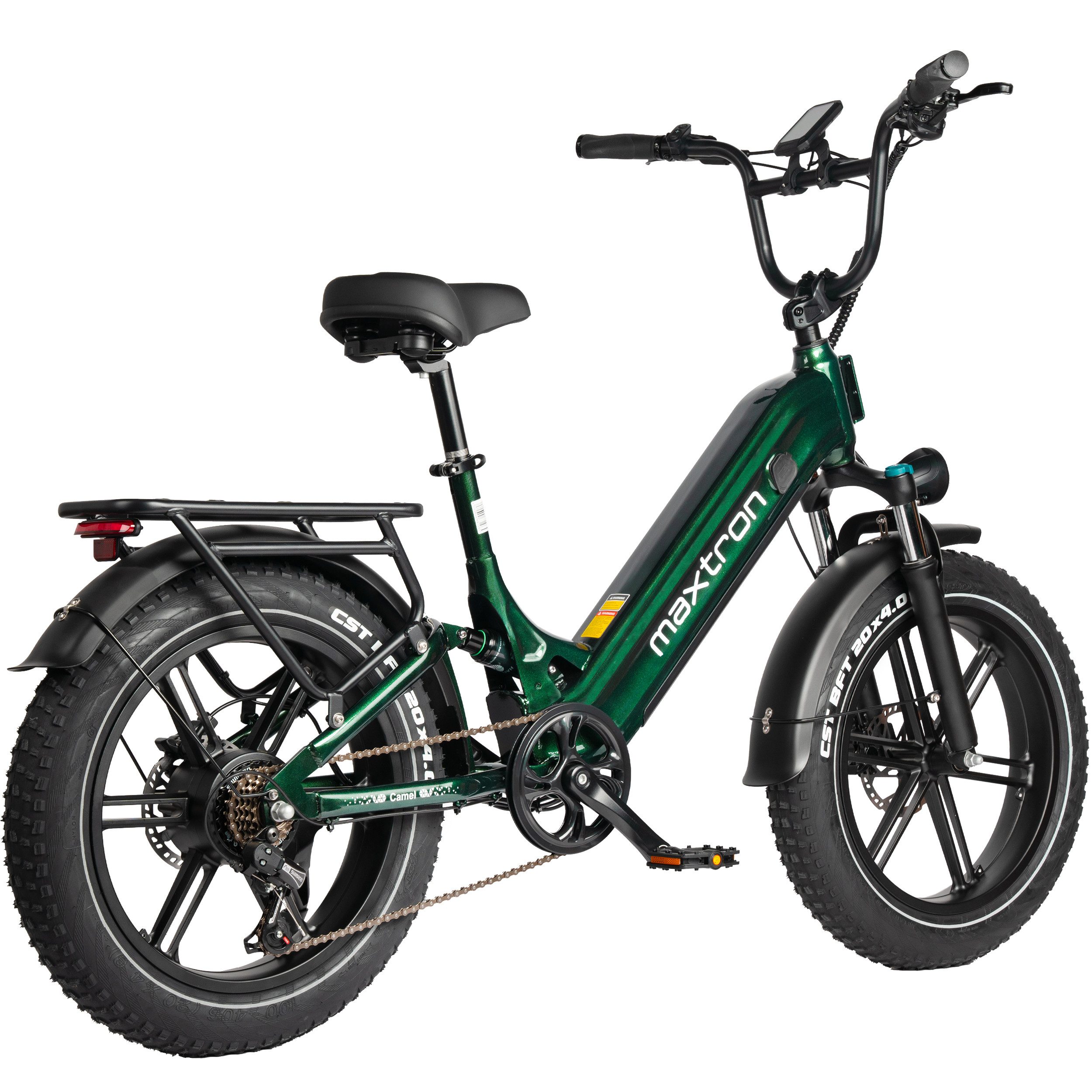 Maxtron E-Bike Crossrad Maxtron Camel E-Bike compactbike, 7 Gang Shimano, Kettenschaltung, Heckmotor, 864 Wh, (Packung), 20-Zoll-Fettreifenfahrrad mit Vorder- und Hinterradfederung