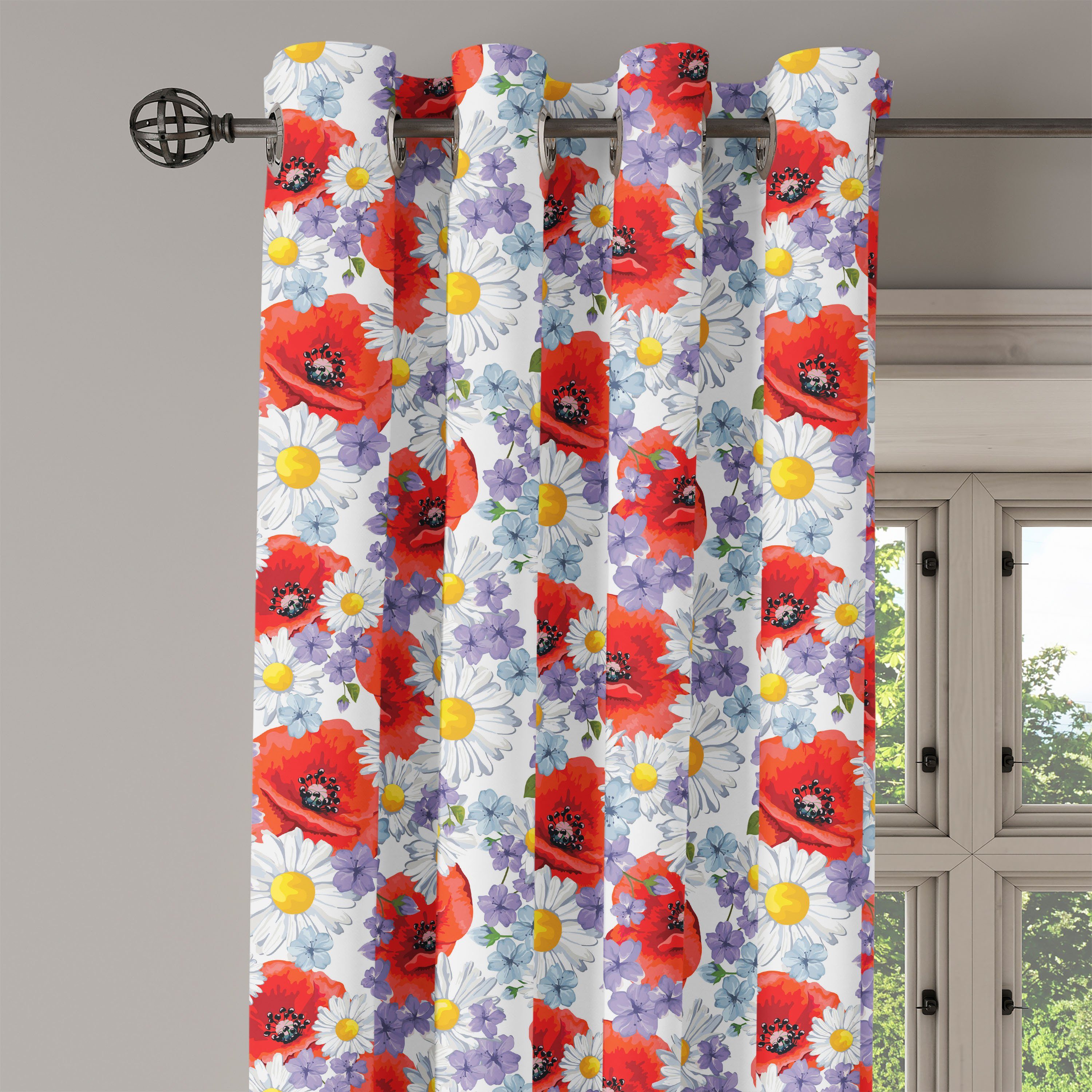 Bunt Dekorative Gardine Blume Daisy 2-Panel-Fenstervorhänge für Schlafzimmer Abakuhaus, und Poppy Wohnzimmer,