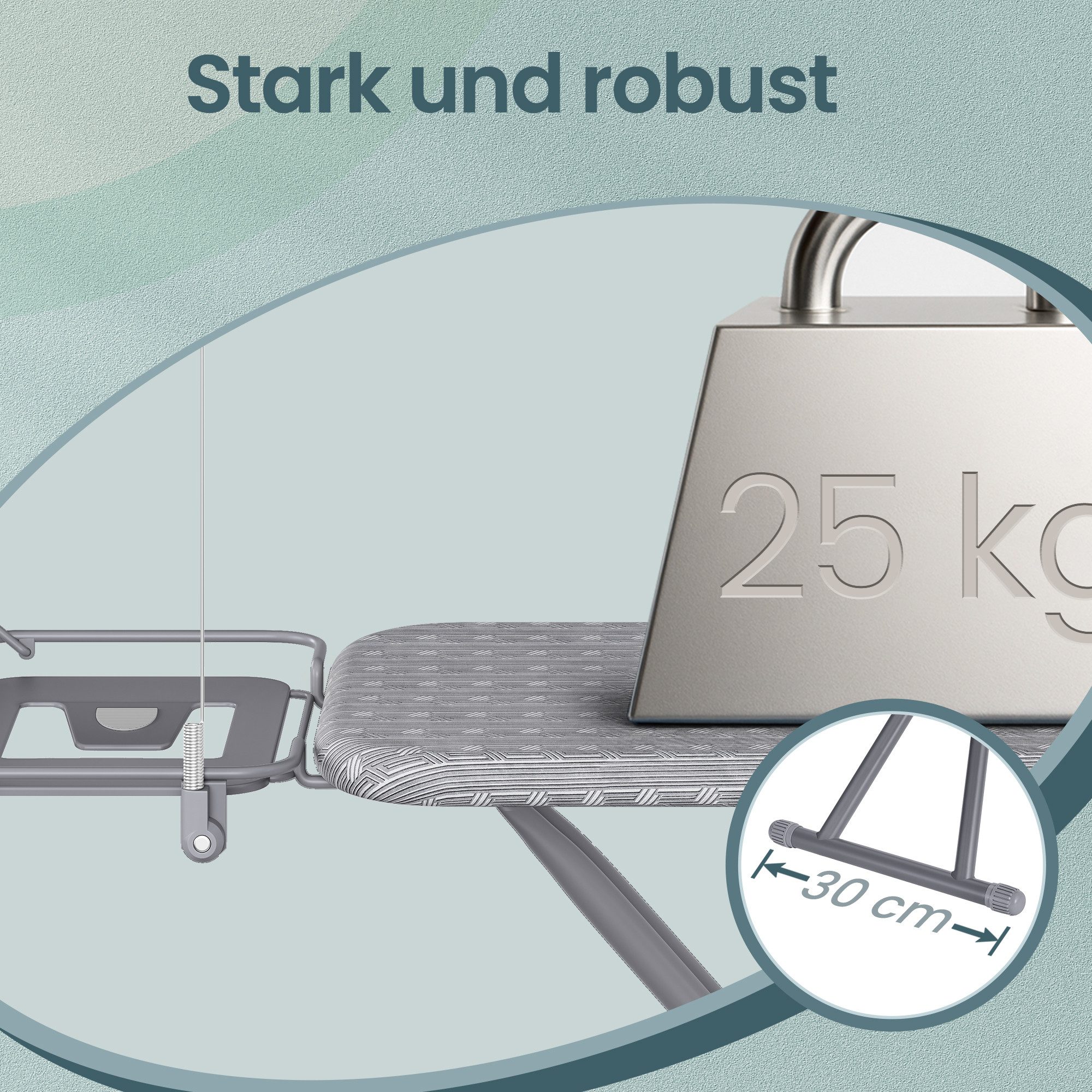 SONGMICS Bügelbrett Bügelbrett höhenverstellbar, Bügeltisch, 100% Baumwolle, 122 x 38 cm Bügelfläche, höhenverstellbar, mit Kabelhalter, Haken – Bild 4 von 5