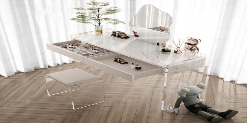 Xlmoebel Schminktisch Eleganter weißer Schminktisch aus Holz mit geräumigen Schubladen (1-St., Schminktisch), Hergestellt in Europa