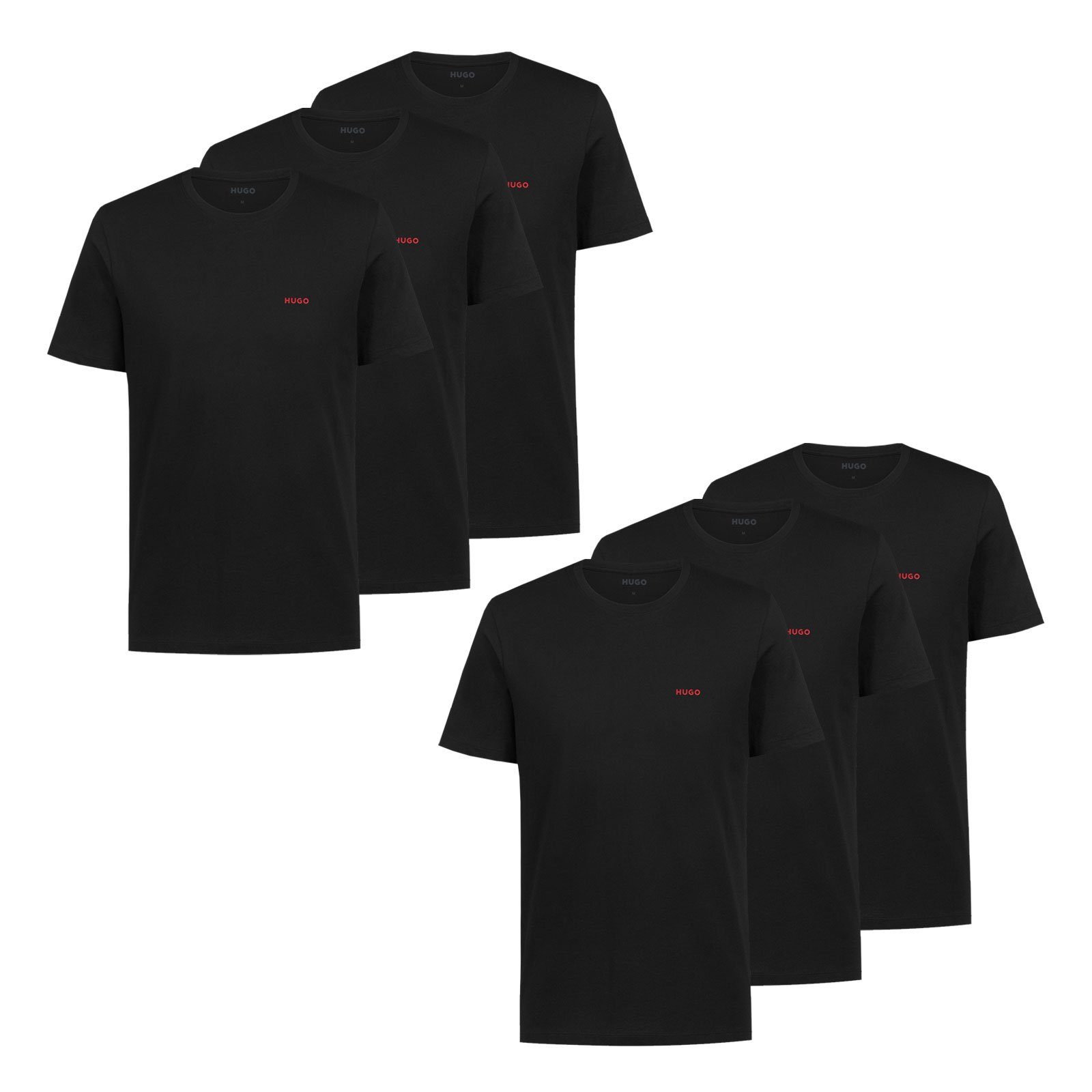 mit Unterziehshirt charakteristischem Logo-Print HUGO Crew-Neck 001 T-Shirt Rot in black (6-St)