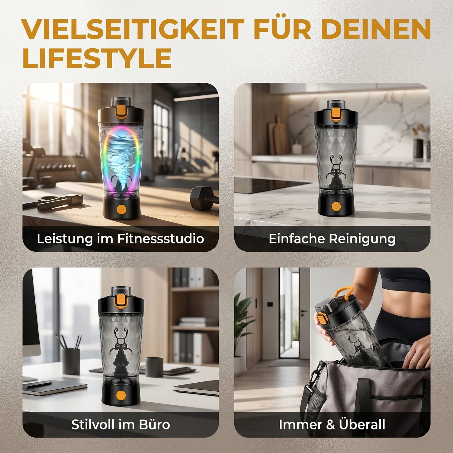 AKKEE Elektrischer Shaker 650ml-Sportbecher, Protein Shaker Elektrisch mit Pulverfach, BPA-frei, 3 W, USB Wiederaufladbar für Potein Pulver und Milchshake