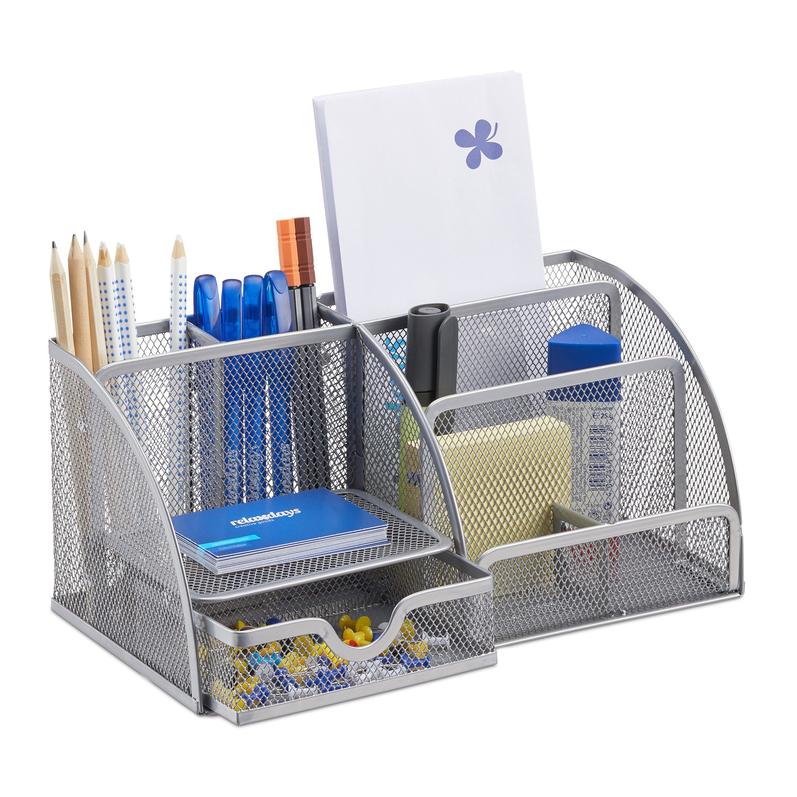 relaxdays Organizer Schreibtischorganizer 6 Ablagen Metall (1 St), silber