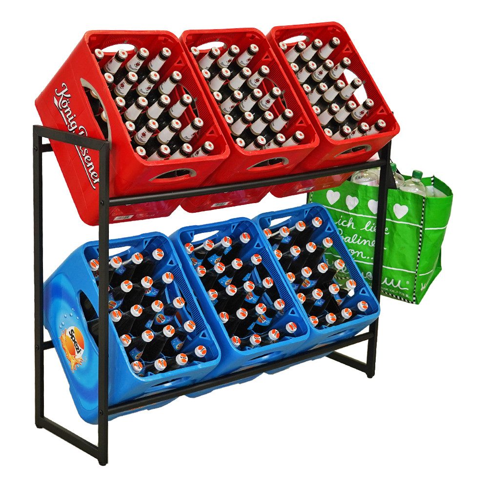 PROREGAL® Flaschenregal Getränkekistenregal BALDENEYSEE für 6 Kästen Kastenregal Kastenständer, HxBxT 82x104x32cm inkl. 2 Haken & 2 Auflageträger für Sixpacks
