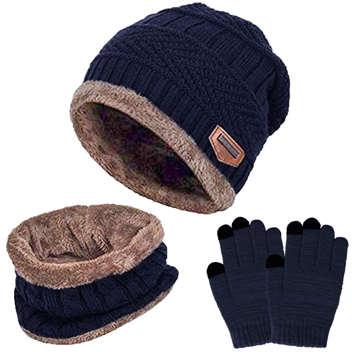LuxusKollektion Thermohandschuhe Winterset Kinder Mütze Schal Handschuhe blau (1-St)