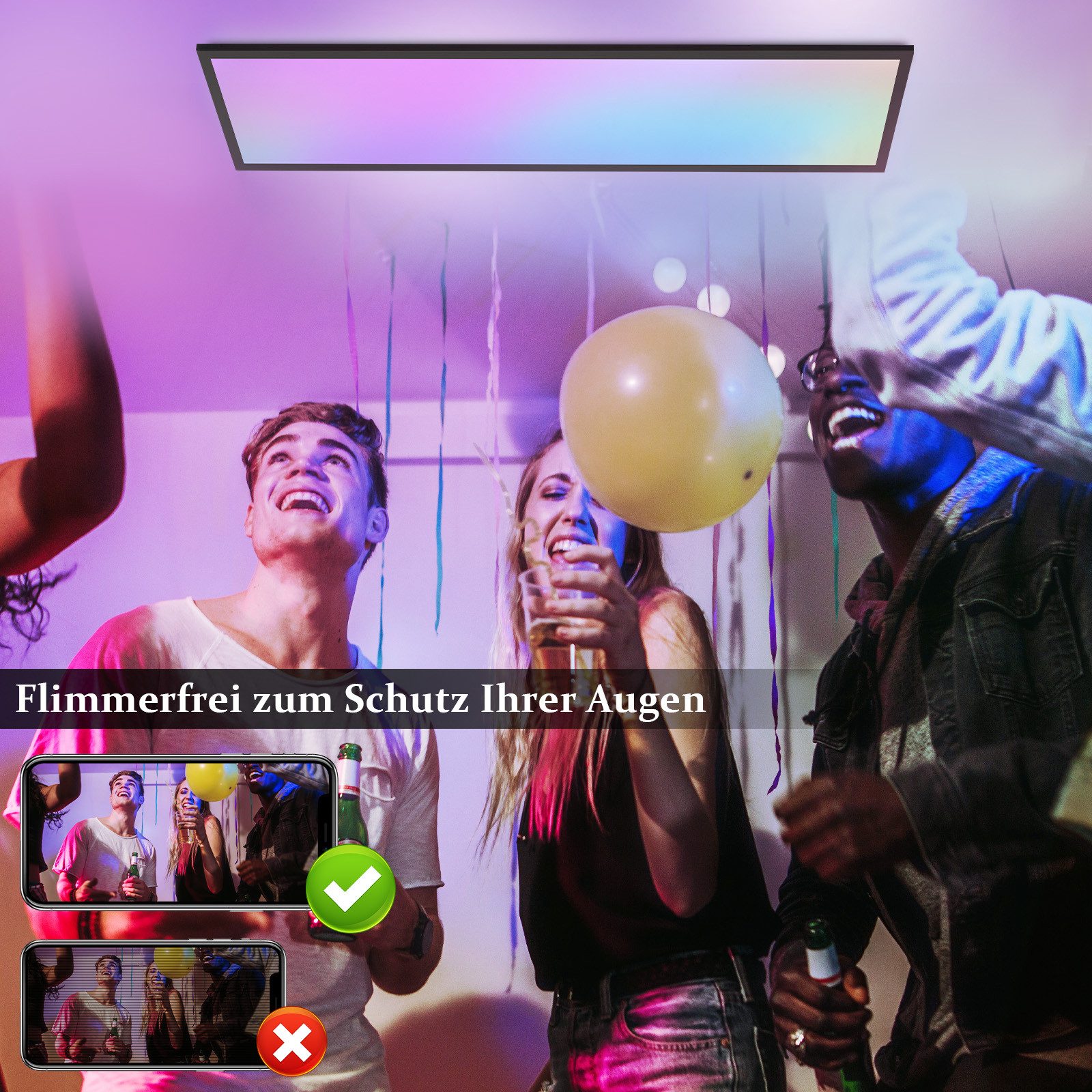 Nettlife LED Panel RGB Dimmbar 120x30 mit Fernbedienung 36W Lang Tageslichtlampe Büro, Dimmbar, LED fest integriert, Farbwechsel, für Werkstatt Flur Wohnzimmer Esszimmer