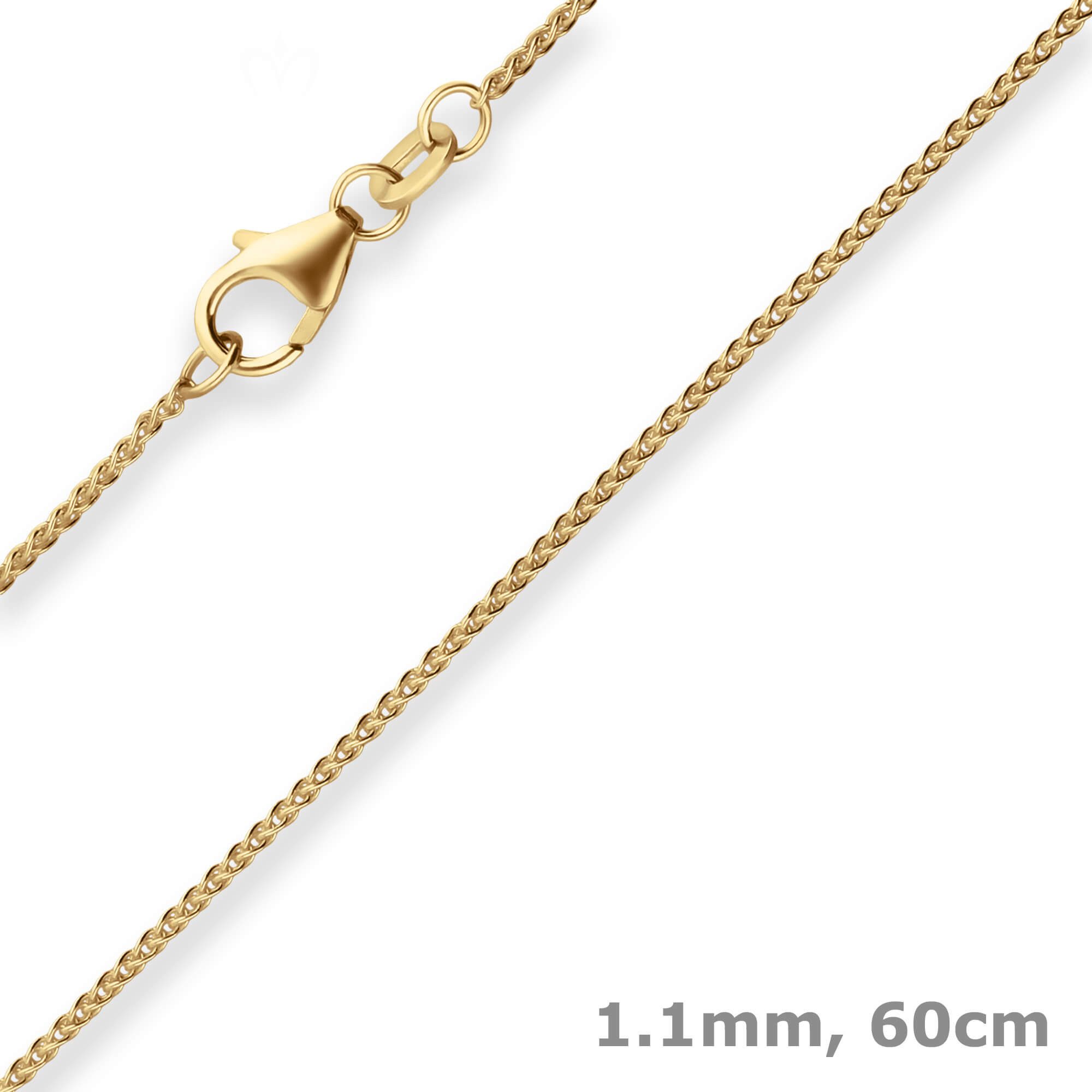 Schmuck Krone Goldkette 1,1mm Zopfkette aus 375 Gelbgold 60cm, Gold 375