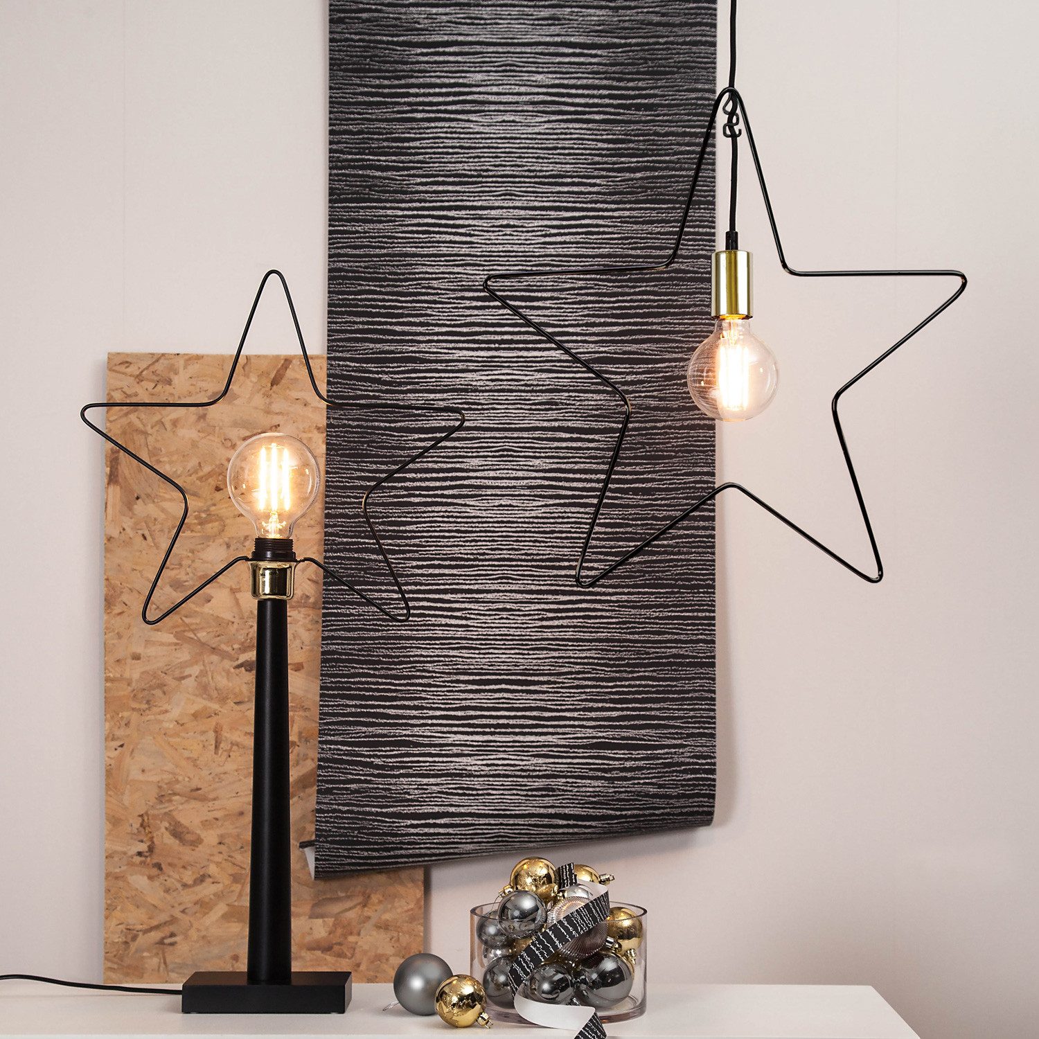 STAR TRADING LED Stern Hängestern Lampenhalterung Stern Dekoleuchte 5-zackig E27 50cm schwarz