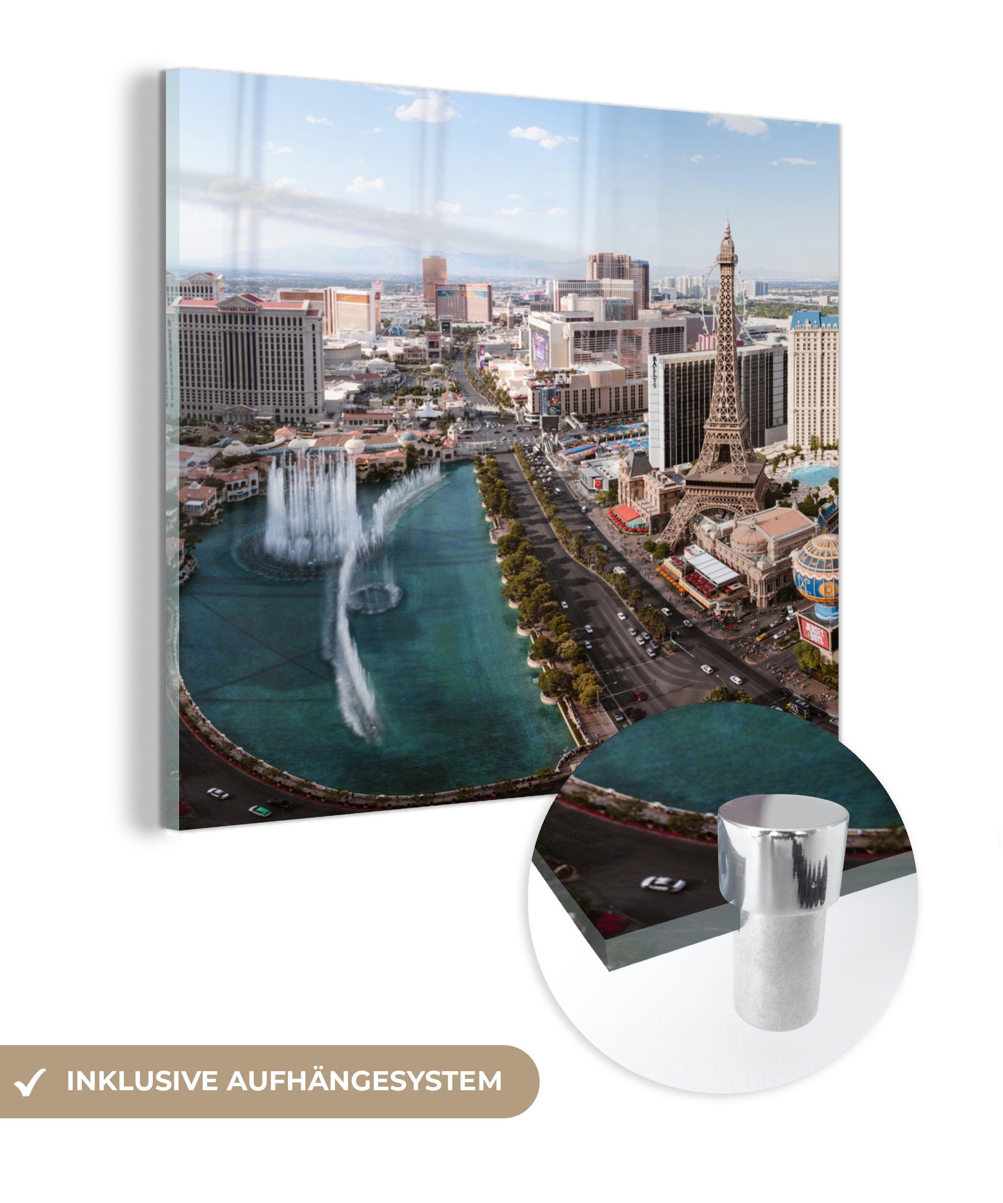 Foto MuchoWow Las - Vereinigte Bilder auf (1 - Glasbilder St), Vegas Wanddekoration Acrylglasbild auf Wandbild - Bellagio-Brunnen Staaten, - Glas Glas
